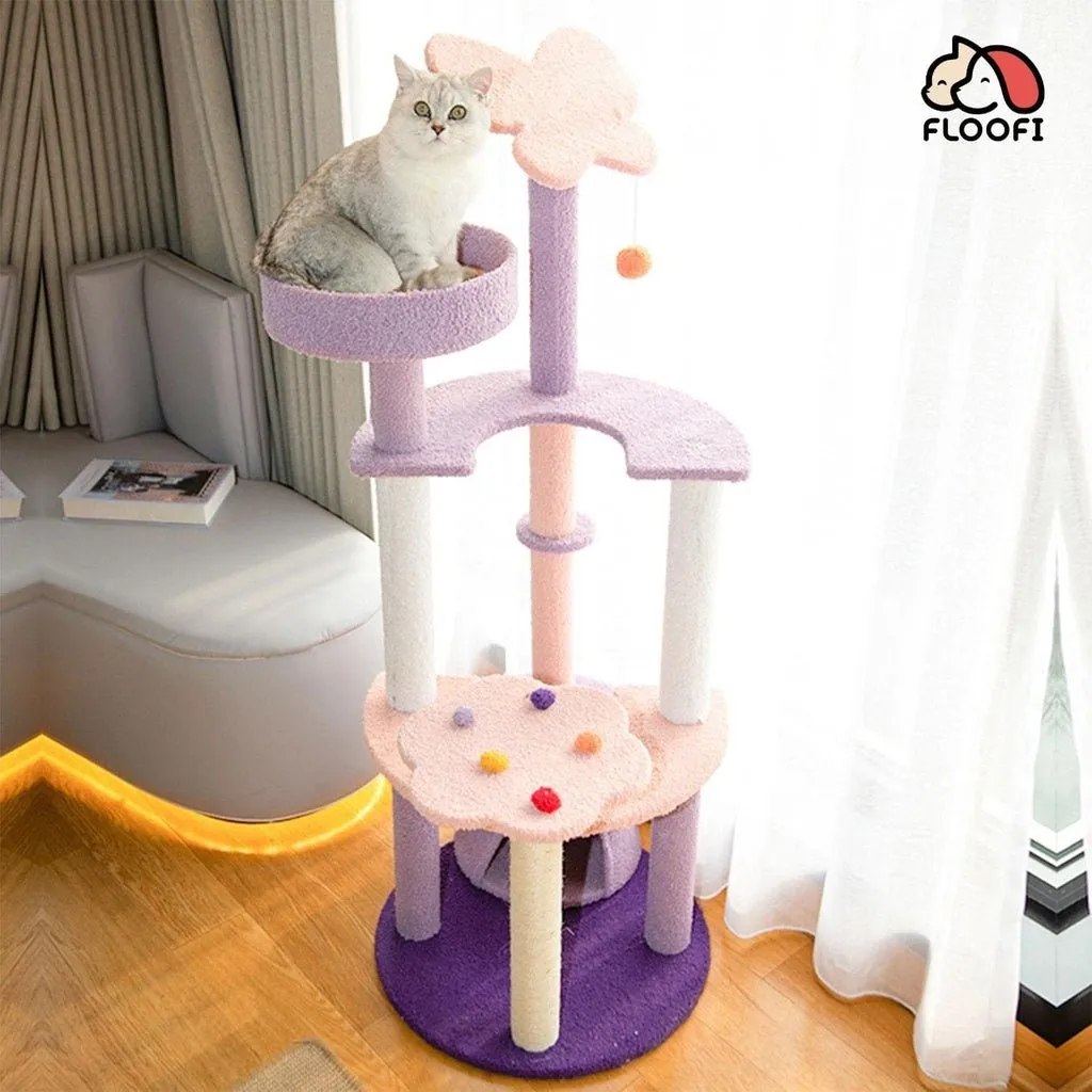 128cm Butterfly Plush Cat Tree Condo | Pink/Purple
