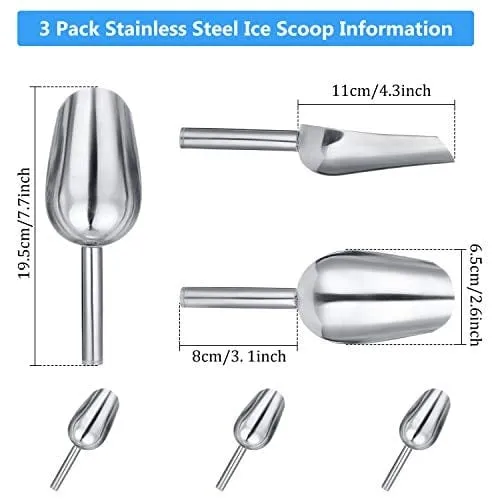 3 Packs 6 Ounce Stainless Steel Ice Scoop Metal Food Scoop Small Size for Kitchen Shop Popcorn Candy Coffee Beans