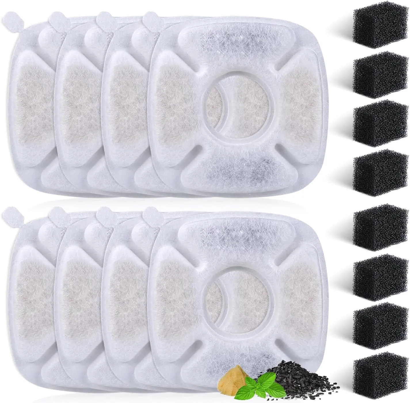 8 Pack Replacement Filters & Sponges Set for 67, 84, 95, 135oz Automatic Pet Fountain, Pet Fountain Replacement Filter, Triple Filtration Cat Water Dispenser Filters for Cats and Dogs