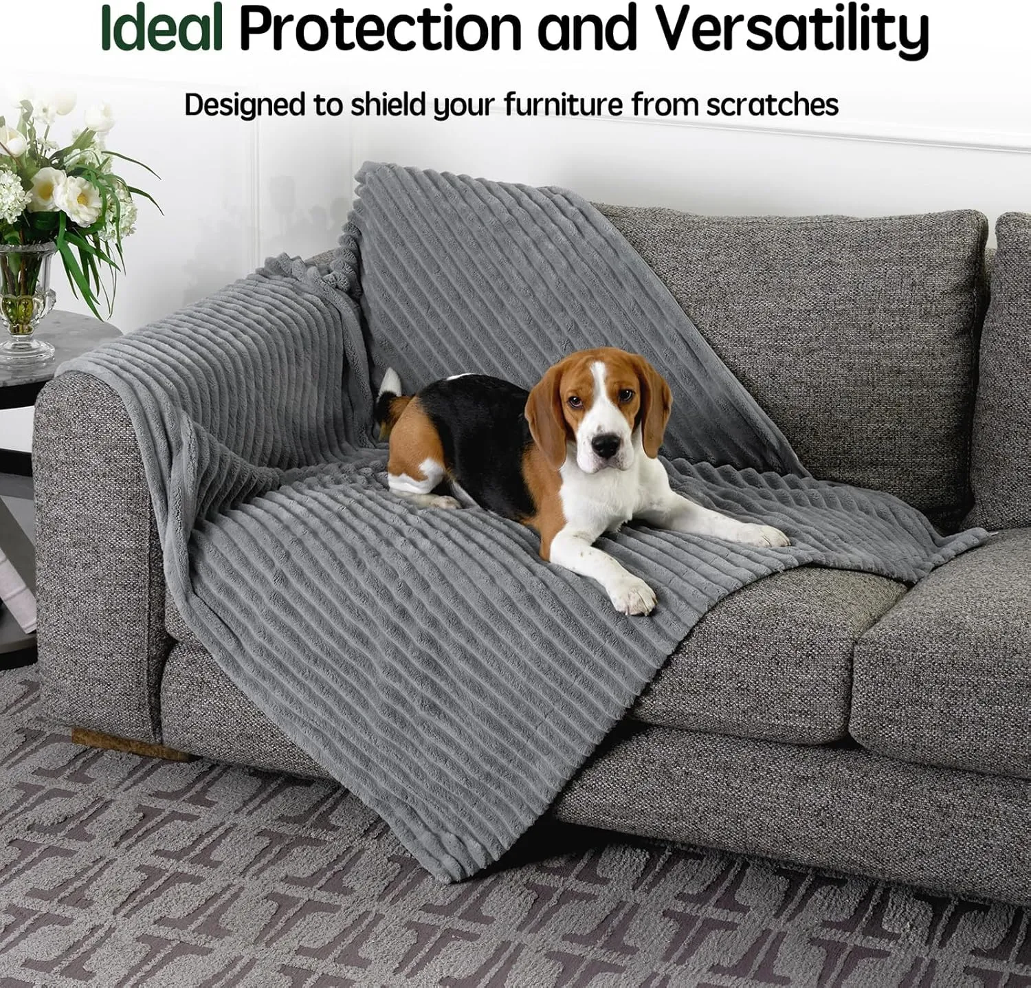 BALANCE Waterproof Blanket Natural Grey Dog Blanket for Small Dogs, Washable Double Sided Pet Blankets with Milk Plush and Super Soft Velvet, Pee Proof Calming Dog Blankets for Couch Protection