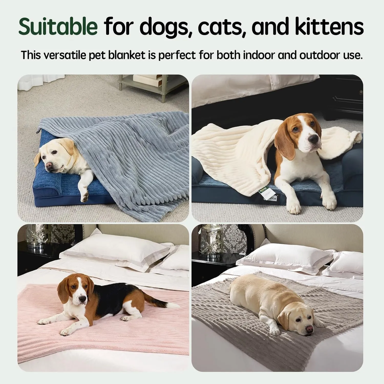 BALANCE Waterproof Blanket Natural Grey Dog Blanket for Small Dogs, Washable Double Sided Pet Blankets with Milk Plush and Super Soft Velvet, Pee Proof Calming Dog Blankets for Couch Protection