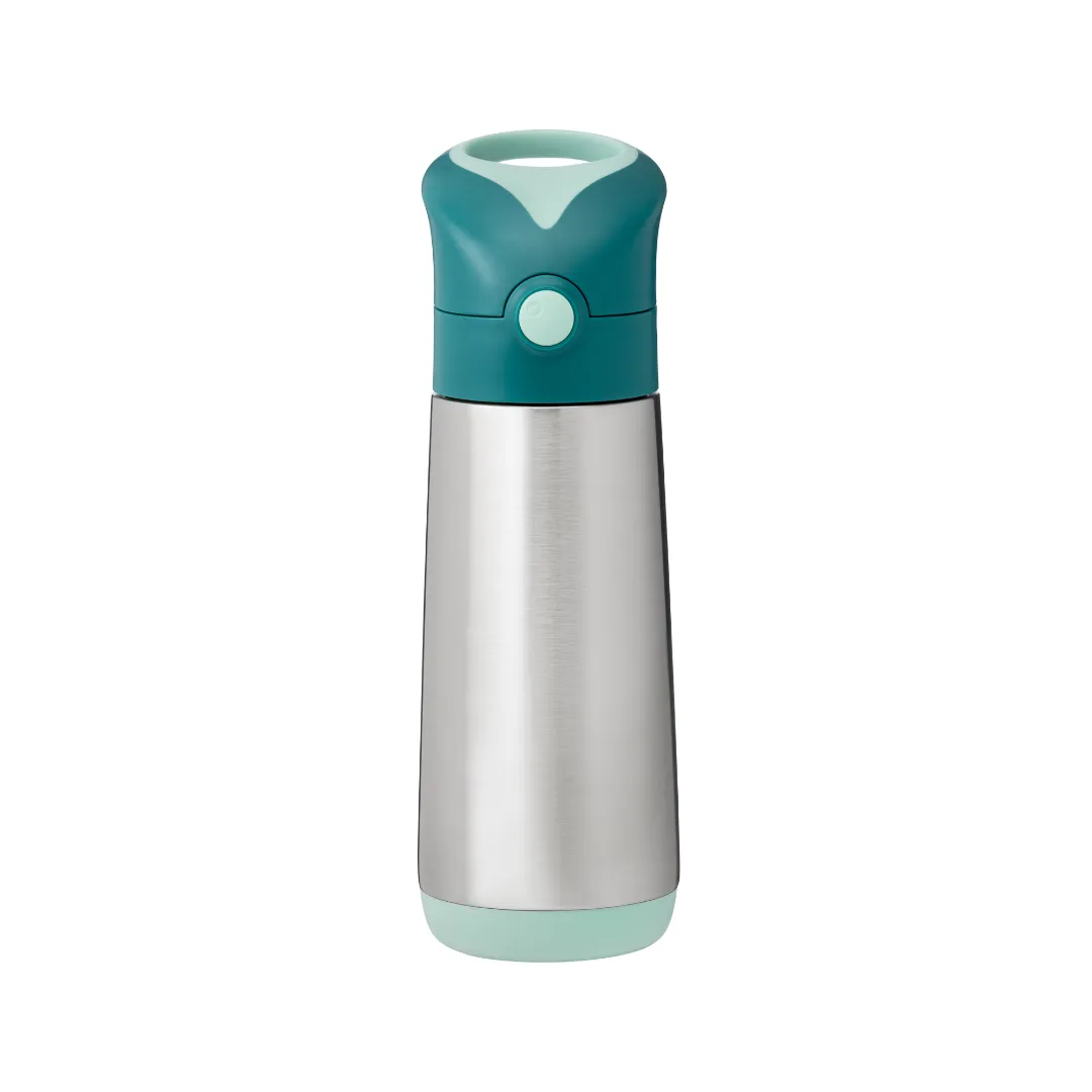 b.box Insulated Straw Sipper Drink Water Bottle 500ml Emerald Forest Green