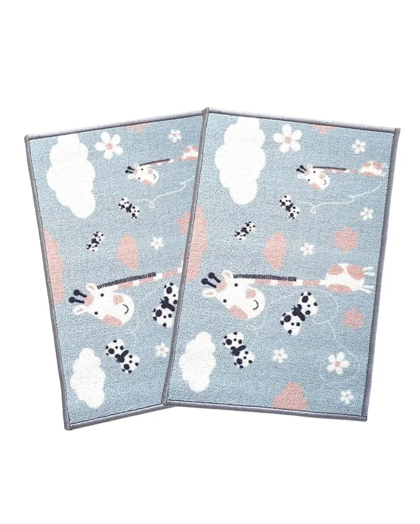 Blue Animals Giraffe Anti-Slip Kids Multipurpose Door Mats | Set of 2 | 24 x 16 inches