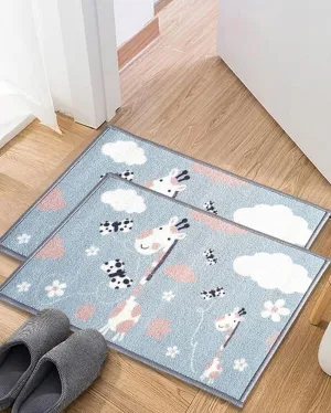 Blue Animals Giraffe Anti-Slip Kids Multipurpose Door Mats | Set of 2 | 24 x 16 inches