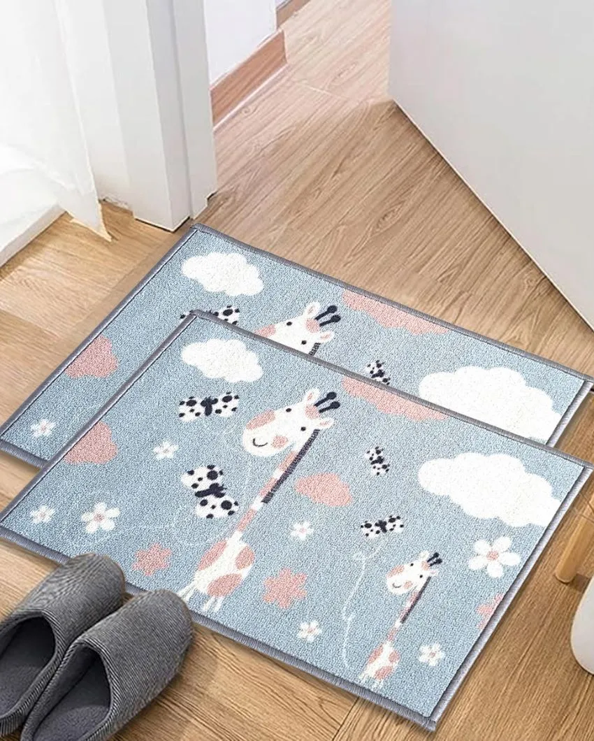 Blue Animals Giraffe Anti-Slip Kids Multipurpose Door Mats | Set of 2 | 24 x 16 inches