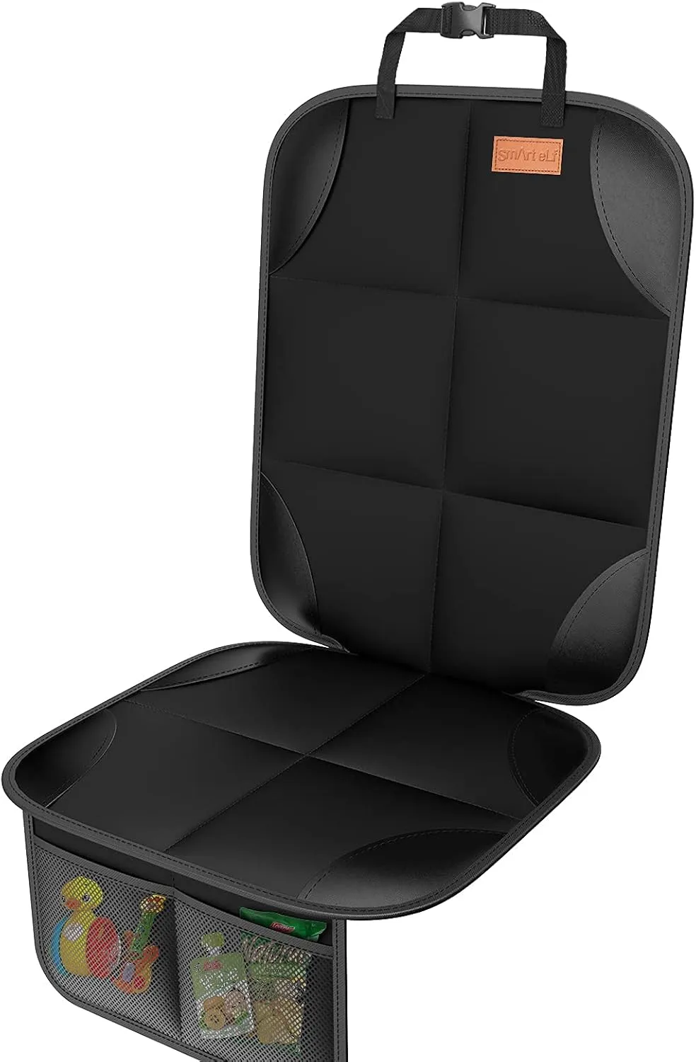 Car Seat Protector [1 Pack] Large Auto Protector for Child Seats with Thickest Padding and Non-Slip Backing Mesh Pockets for SUV, Sedan, Truck, Leather and Fabric - Black