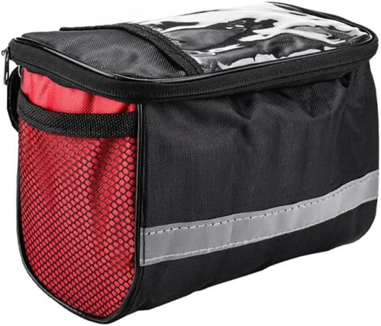 Collapsible Bike Basket, Large Capacity Bike Handlebar Bag, Multi-Purpose Detachable Bicycle Front Basket, Front Storage Bag With Reflective Strip for Shopping Commuter Pet Camping Outdoor red
