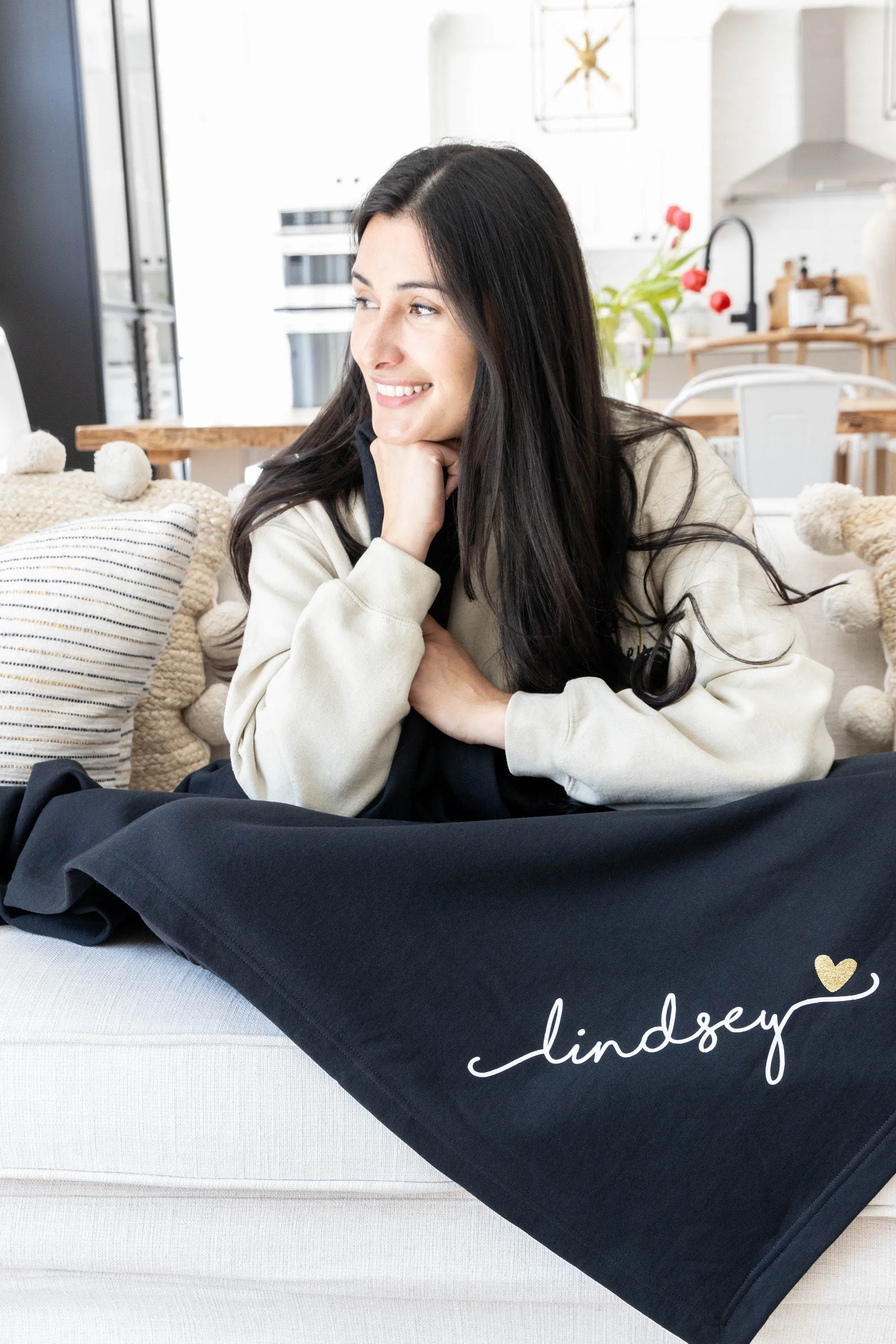 Custom Fleece Throw Blankets with Name | Personalized Sweatshirt Stadium Blanket for Sports