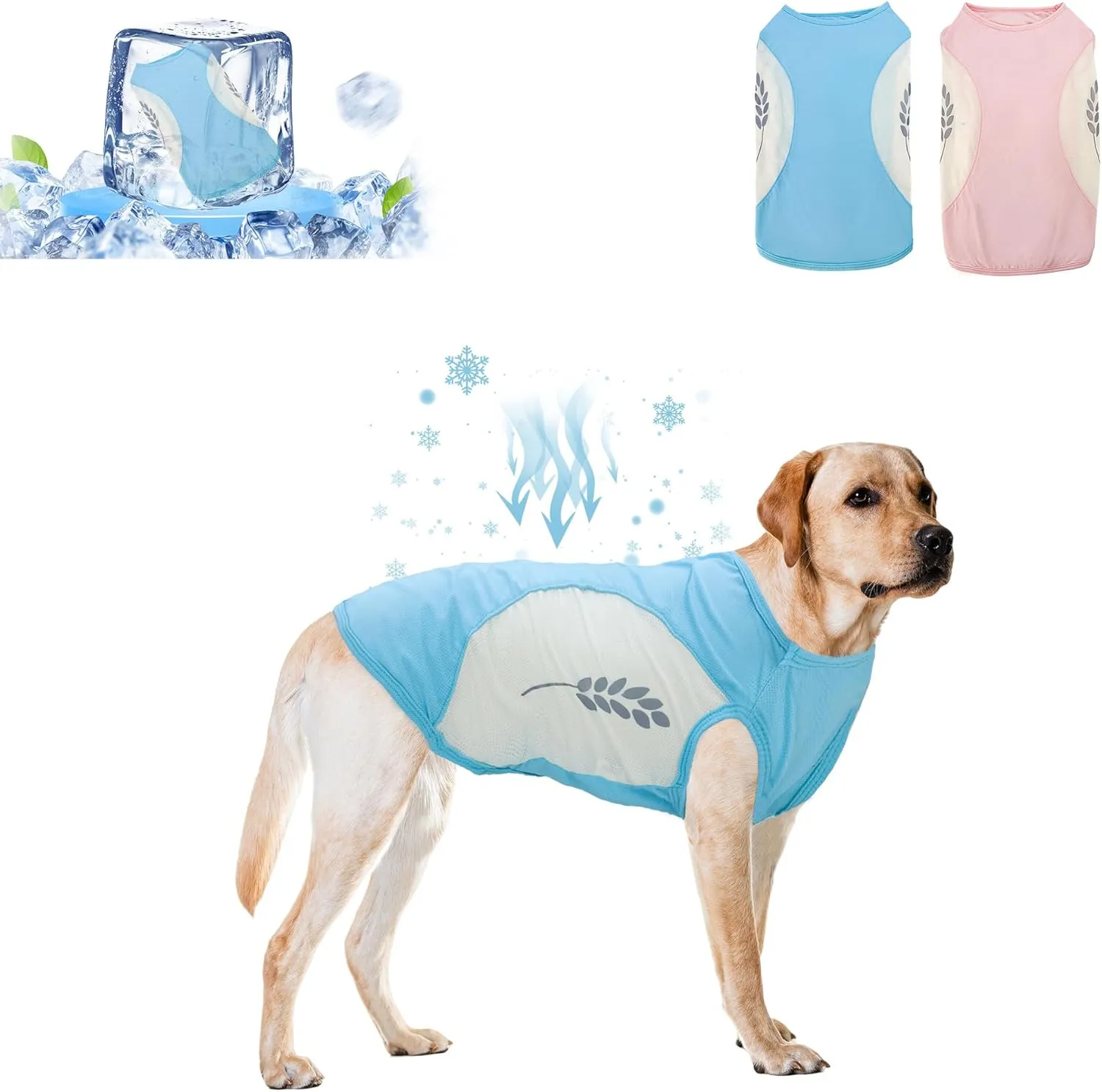 DELIFUR 2 Pack Dog Cooling Shirts- Quick Dry Sun Protection Dog T-Shirts Stretchy Breathable Cooling Vest Lightweight for Summer Medium Large Dogs Outdoor, Pink&Blue (23.5" Chest)