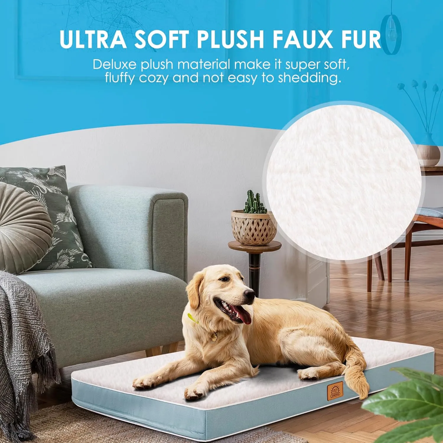 Dog Bed Covers Soft Plush Replacement Washable, Jumbo Extra Large Waterproof Dog Bed Cover with Zipper, Pet Bed Cover 47x29x4 Inches, Blue, Cover Only