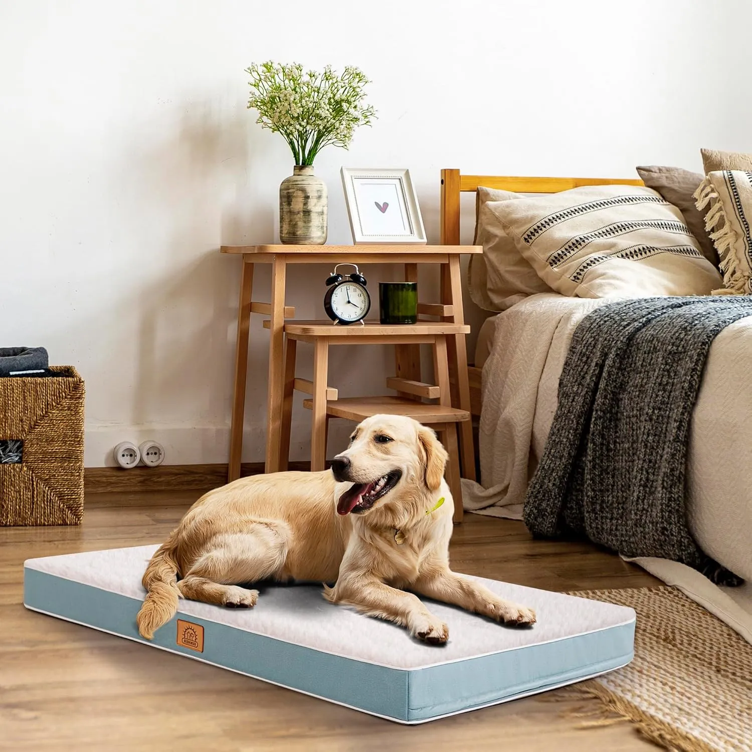 Dog Bed Covers Soft Plush Replacement Washable, Jumbo Extra Large Waterproof Dog Bed Cover with Zipper, Pet Bed Cover 47x29x4 Inches, Blue, Cover Only