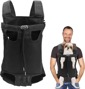 Dog Carrier Backpack, Legs Out Easy-Fit Dog Front Carrier Adjustable Breathable Pet Bag Double Shoulder Backpacks for Travel Hiking Walking Cycling Outdoor Use Black XXL