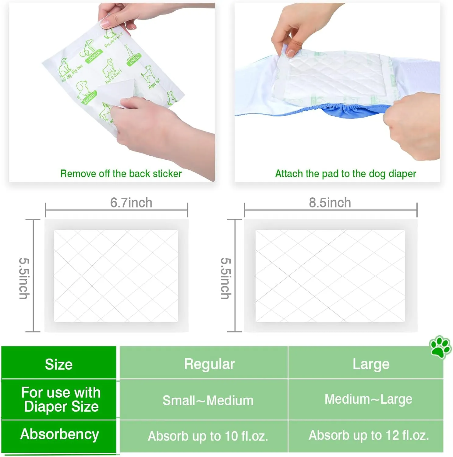 Dog Diaper Liners 150ct Super Soft and Absorbent Dog Diaper Booster Pads for Male Dog Belly Bands or Female Dog Diapers(Regular, 150pcs)