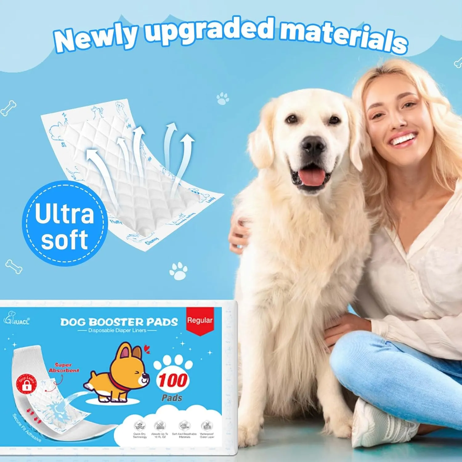 Dog Diaper Liners for Dog Diapers Male and Female 150ct Super Absorption Disposable Booster Pads for Most Reusable Pet Belly Bands, Washable Puppy Diapers Wraps