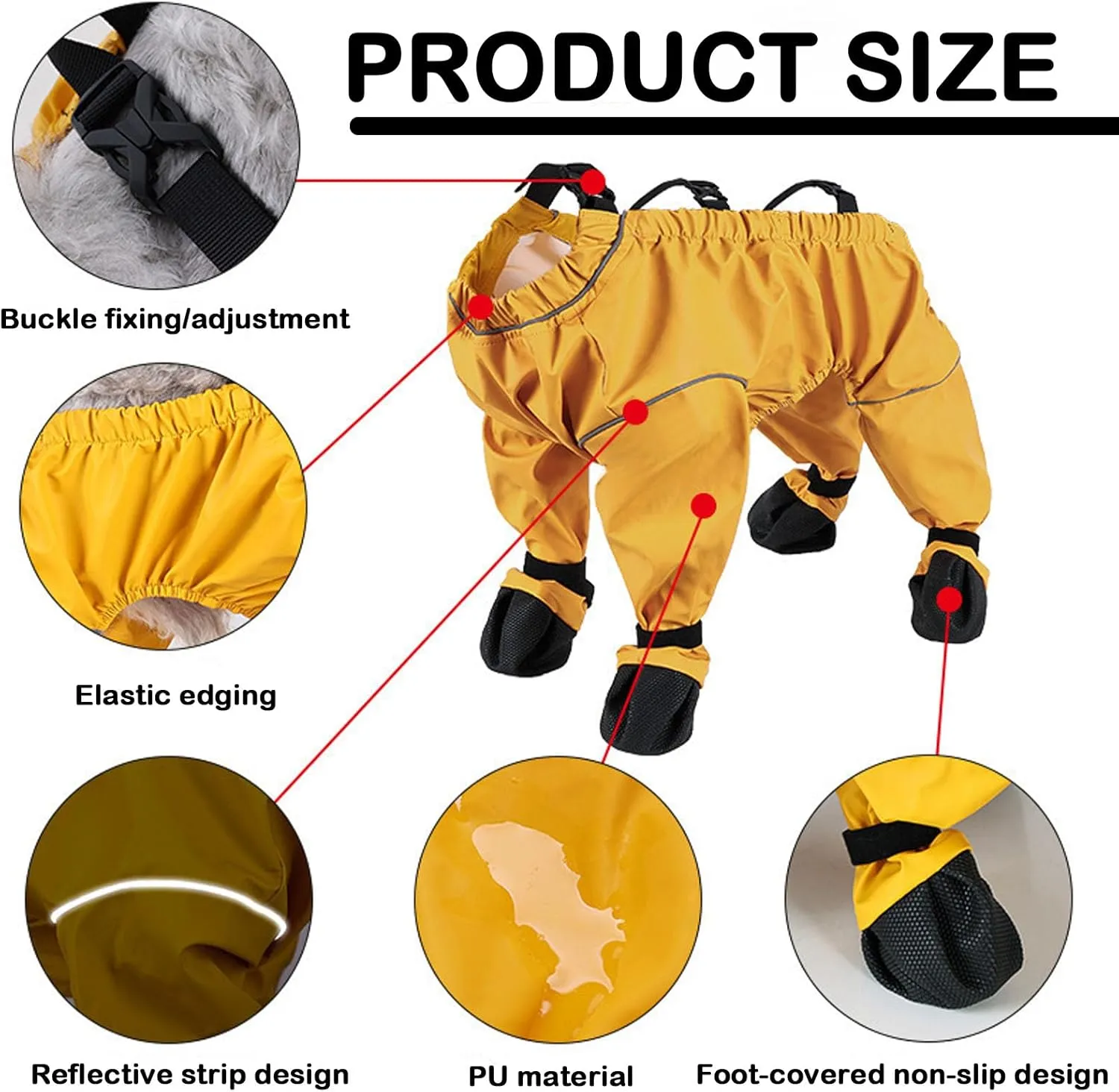 Dog Suspender Boots Waterproof Rain Booties Paw Protector Leggings Anti-Slip Dog Shoes Dogs Paw Protector Adjustable Boots with Auxiliary Strap Anti-Dirty Dogs Pants (Yellow,Large)