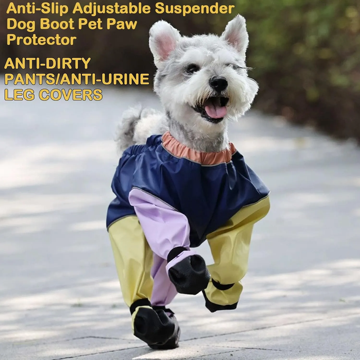 Dog Suspender Boots Waterproof Rain Booties Paw Protector Leggings Anti-Slip Dog Shoes Dogs Paw Protector Adjustable Boots with Auxiliary Strap Anti-Dirty Dogs Pants (Yellow,Large)