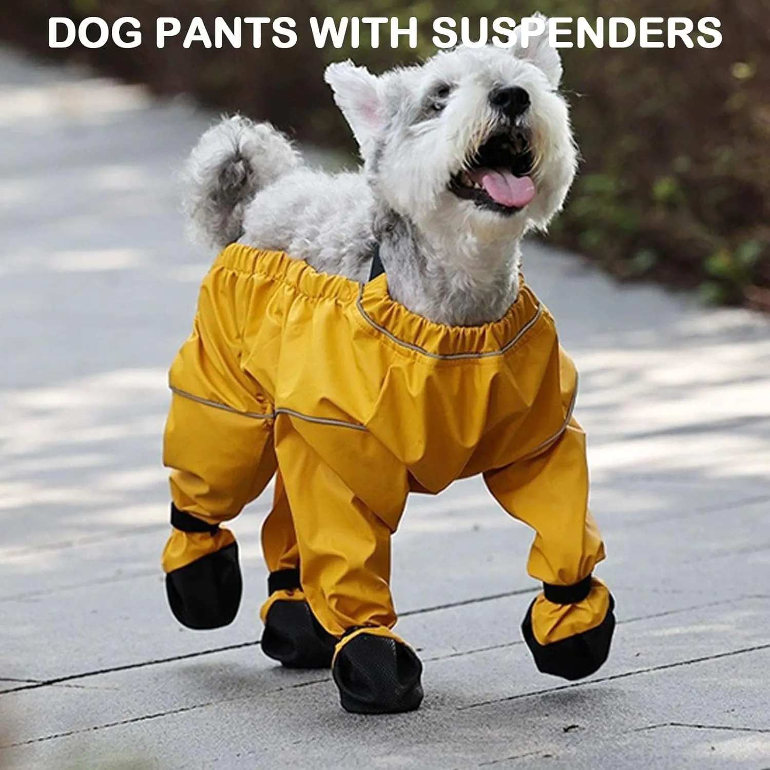 Dog Suspender Boots Waterproof Rain Booties Paw Protector Leggings Anti-Slip Dog Shoes Dogs Paw Protector Adjustable Boots with Auxiliary Strap Anti-Dirty Dogs Pants (Yellow,Large)