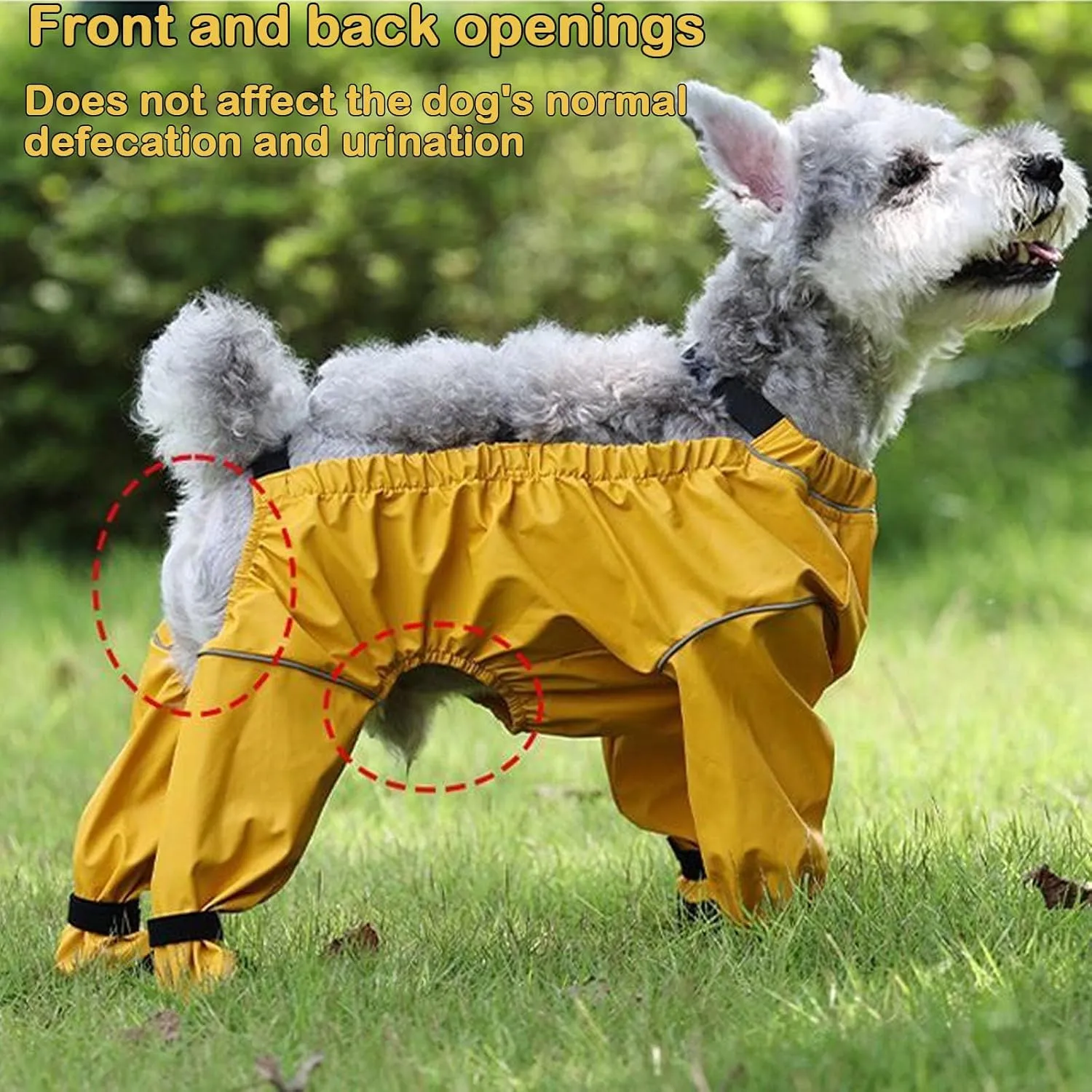 Dog Suspender Boots Waterproof Rain Booties Paw Protector Leggings Anti-Slip Dog Shoes Dogs Paw Protector Adjustable Boots with Auxiliary Strap Anti-Dirty Dogs Pants (Yellow,Large)
