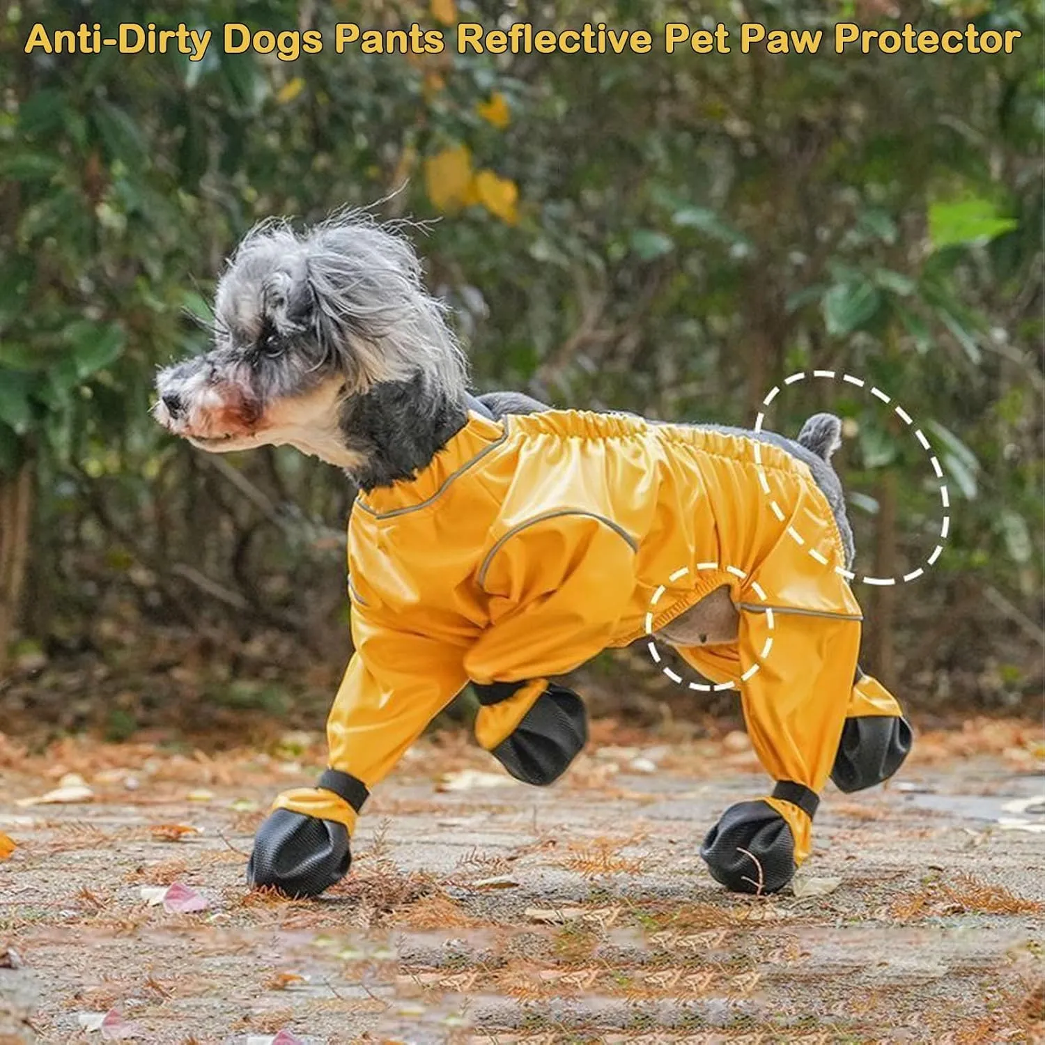 Dog Suspender Boots Waterproof Rain Booties Paw Protector Leggings Anti-Slip Dog Shoes Dogs Paw Protector Adjustable Boots with Auxiliary Strap Anti-Dirty Dogs Pants (Yellow,Large)