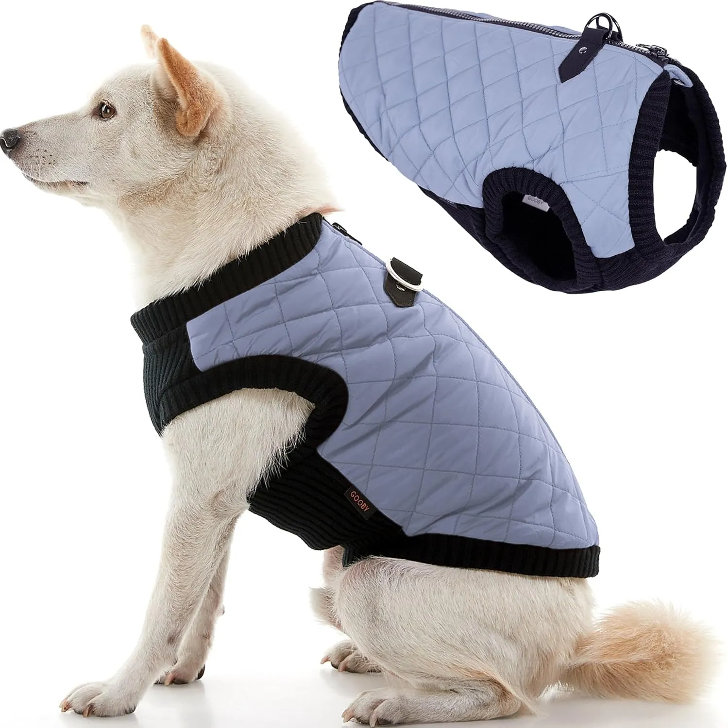 Gooby Fashion Vest Dog Jacket - Gray, X-Large - Warm Zip Up Bomber Vest with Dual D Ring Leash - Winter Water Resistant Small Dog Sweater