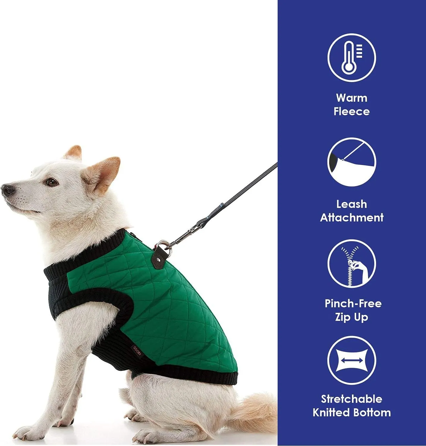 Gooby Fashion Vest Dog Jacket - Green, X-Large - Warm Zip Up Bomber Vest with Dual D Ring Leash - Winter Water Resistant Sweater - Dog Clothes for Small or Medium