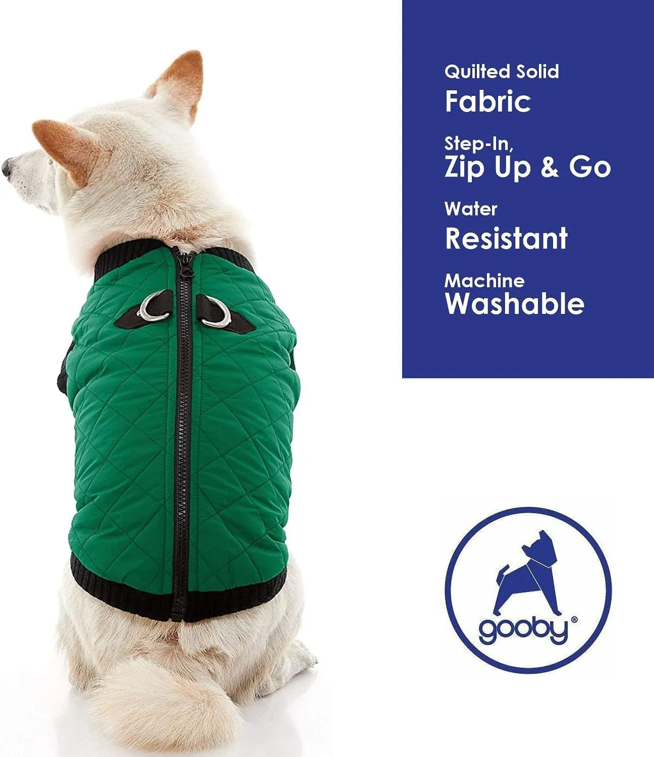 Gooby Fashion Vest Dog Jacket - Green, X-Large - Warm Zip Up Bomber Vest with Dual D Ring Leash - Winter Water Resistant Sweater - Dog Clothes for Small or Medium