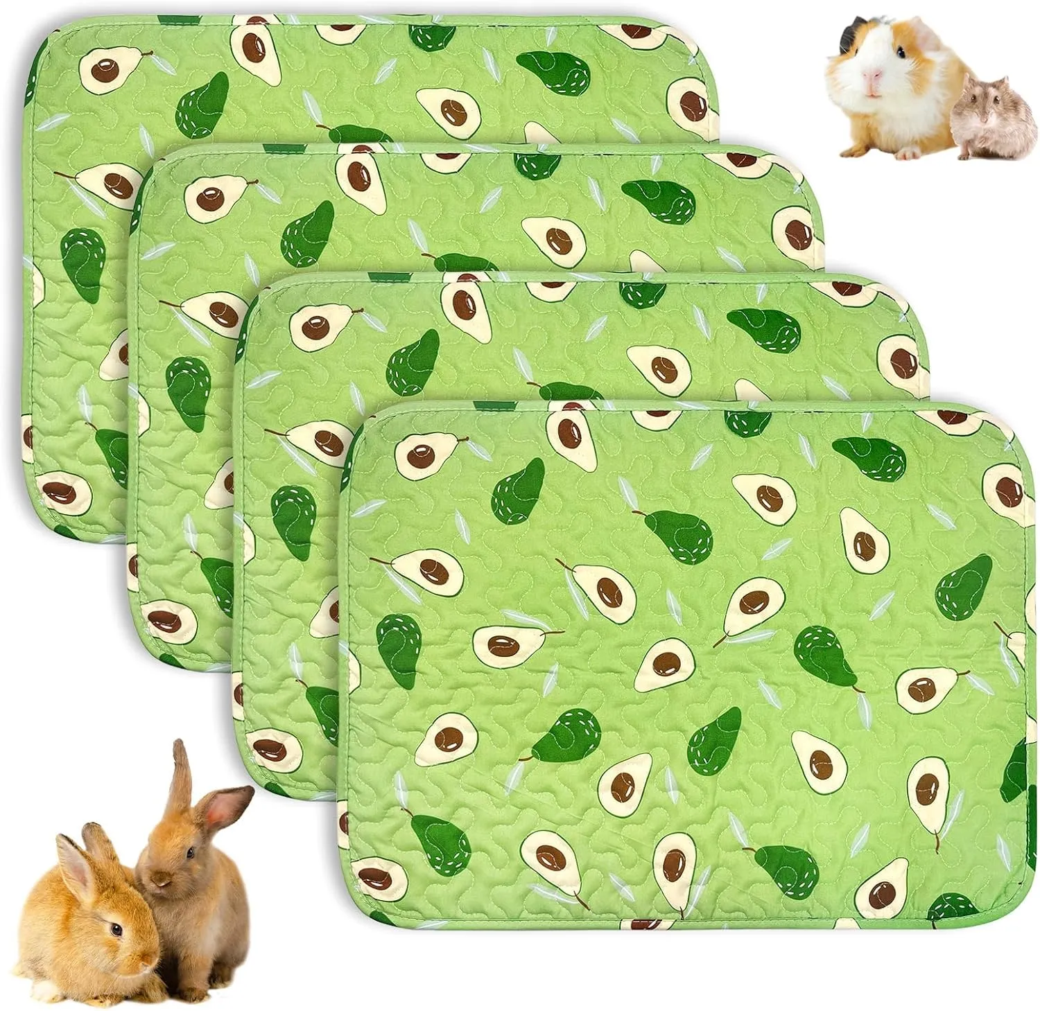 Hamiledyi 4 Pcs Guinea Pig Cage Liners 23.6"L x 17.7"W Washable Reusable Guinea Pig Pee Pads Anti Slip Breathable Small Animal Mats for Rabbits Bunnies Hamsters Rats Mice Chinchillas Ferrets (Green)