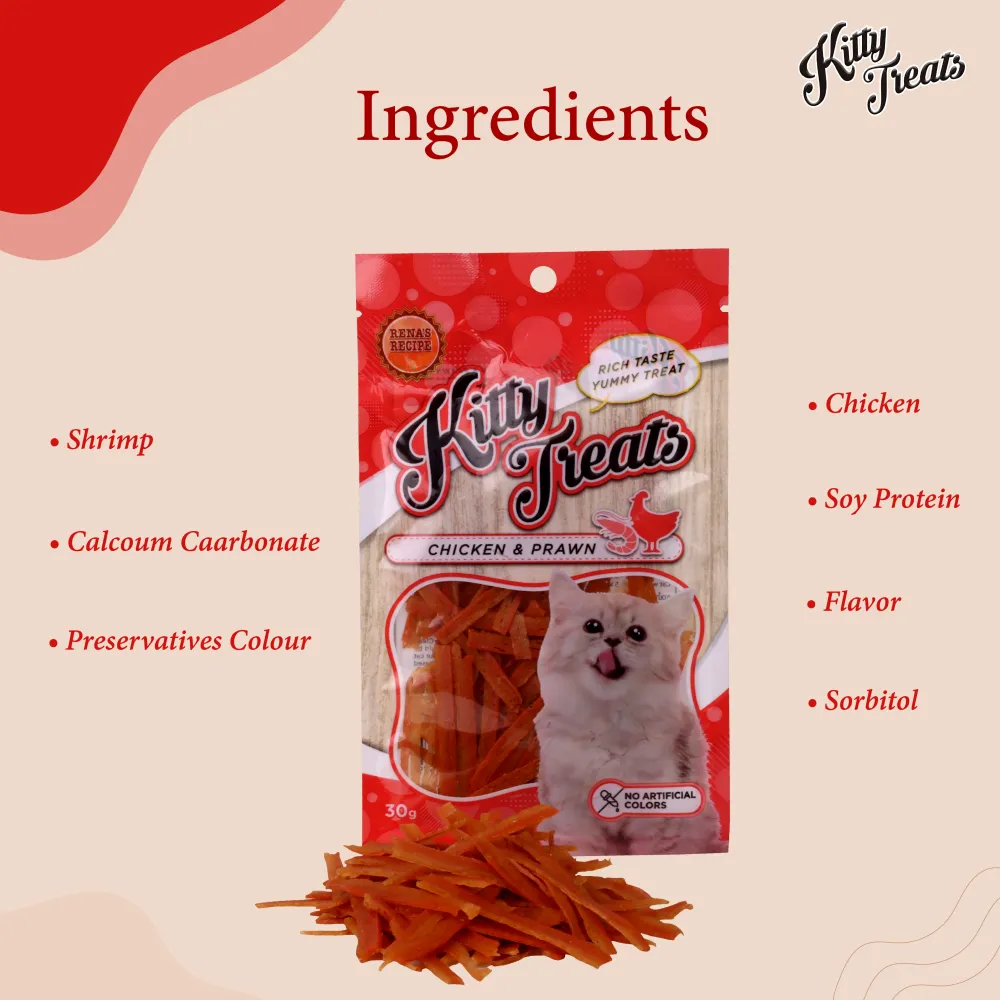Kitty Treats Chicken with Scallop, Chicken with Shrimp Flavour and Soft Chicken Jerky Sliced Cat Treats Combo