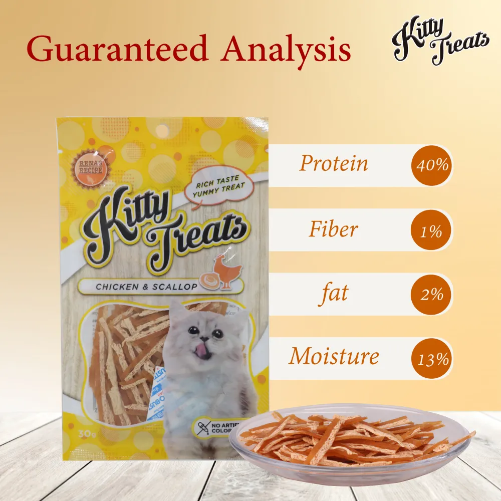 Kitty Treats Chicken with Scallop, Chicken with Shrimp Flavour and Soft Chicken Jerky Sliced Cat Treats Combo