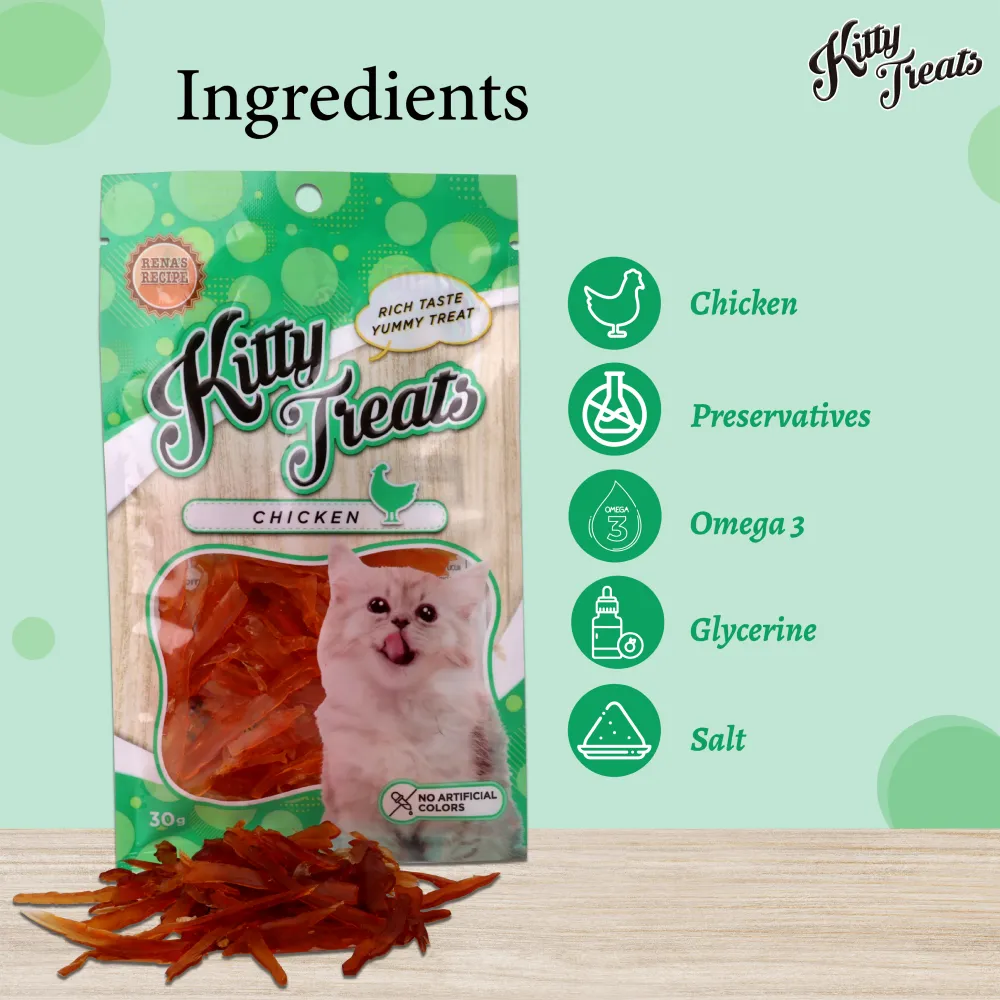 Kitty Treats Soft Chicken and Tuna, Chicken with Shrimp Flavour and Soft Chicken Jerky Sliced Cat Treats Combo
