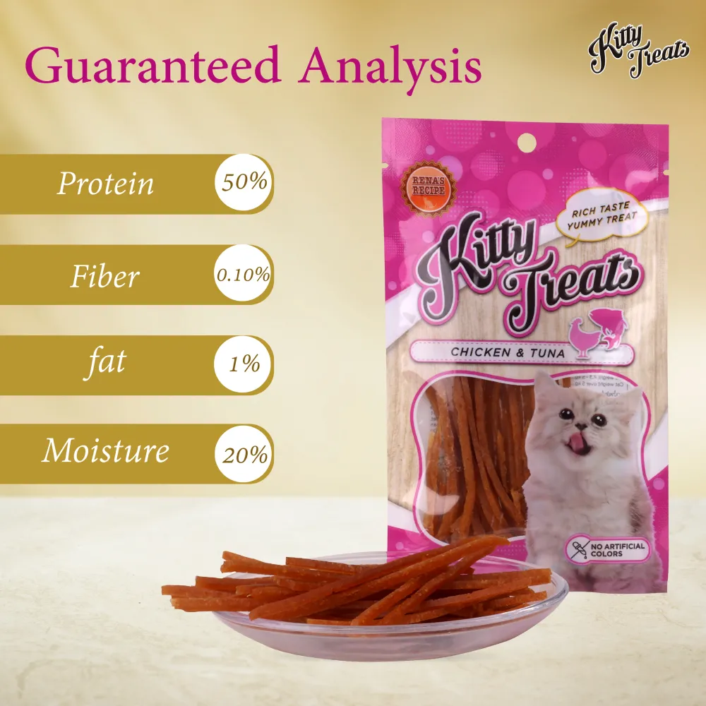 Kitty Treats Soft Chicken and Tuna, Chicken with Shrimp Flavour and Soft Chicken Jerky Sliced Cat Treats Combo
