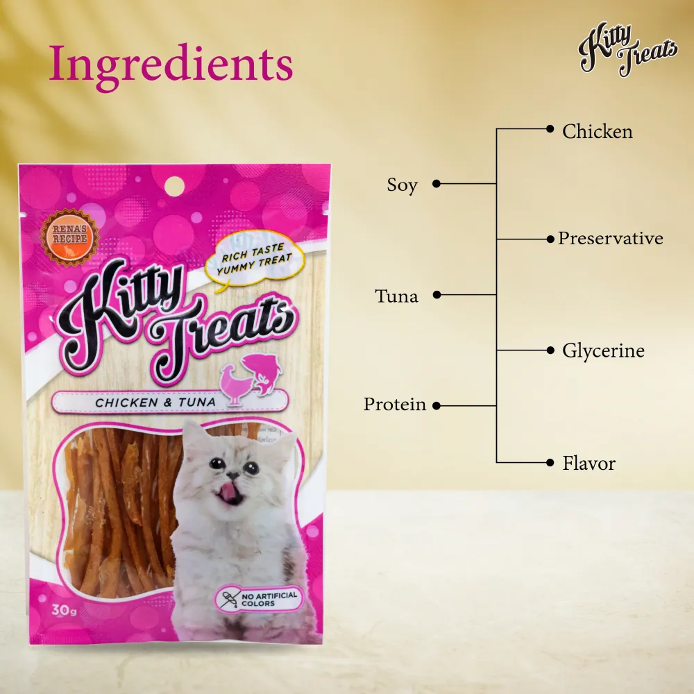 Kitty Treats Soft Chicken and Tuna, Chicken with Shrimp Flavour and Soft Chicken Jerky Sliced Cat Treats Combo