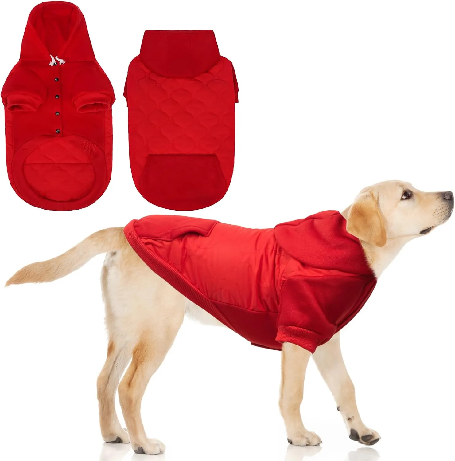 KOOLTAIL Warm Winter Coat for Small Dogs, Waterproof Jacket with Leash Hole, Cold Weather Vest for Winter, Soft Pet Hoodie Sweater Sweatshirt Clothes Outfit for Puppy Cats Girls Boys Red L