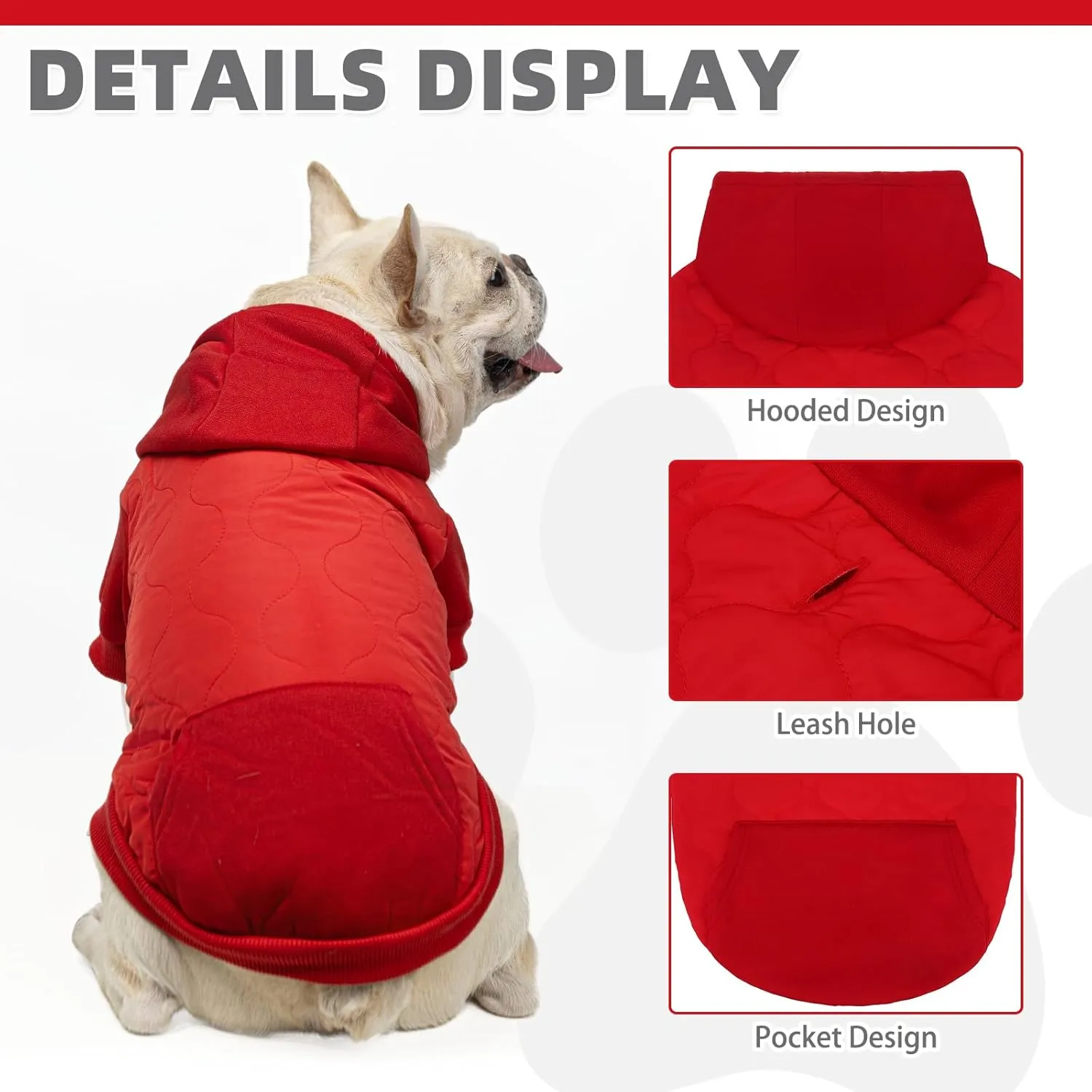 KOOLTAIL Warm Winter Coat for Small Dogs, Waterproof Jacket with Leash Hole, Cold Weather Vest for Winter, Soft Pet Hoodie Sweater Sweatshirt Clothes Outfit for Puppy Cats Girls Boys Red L