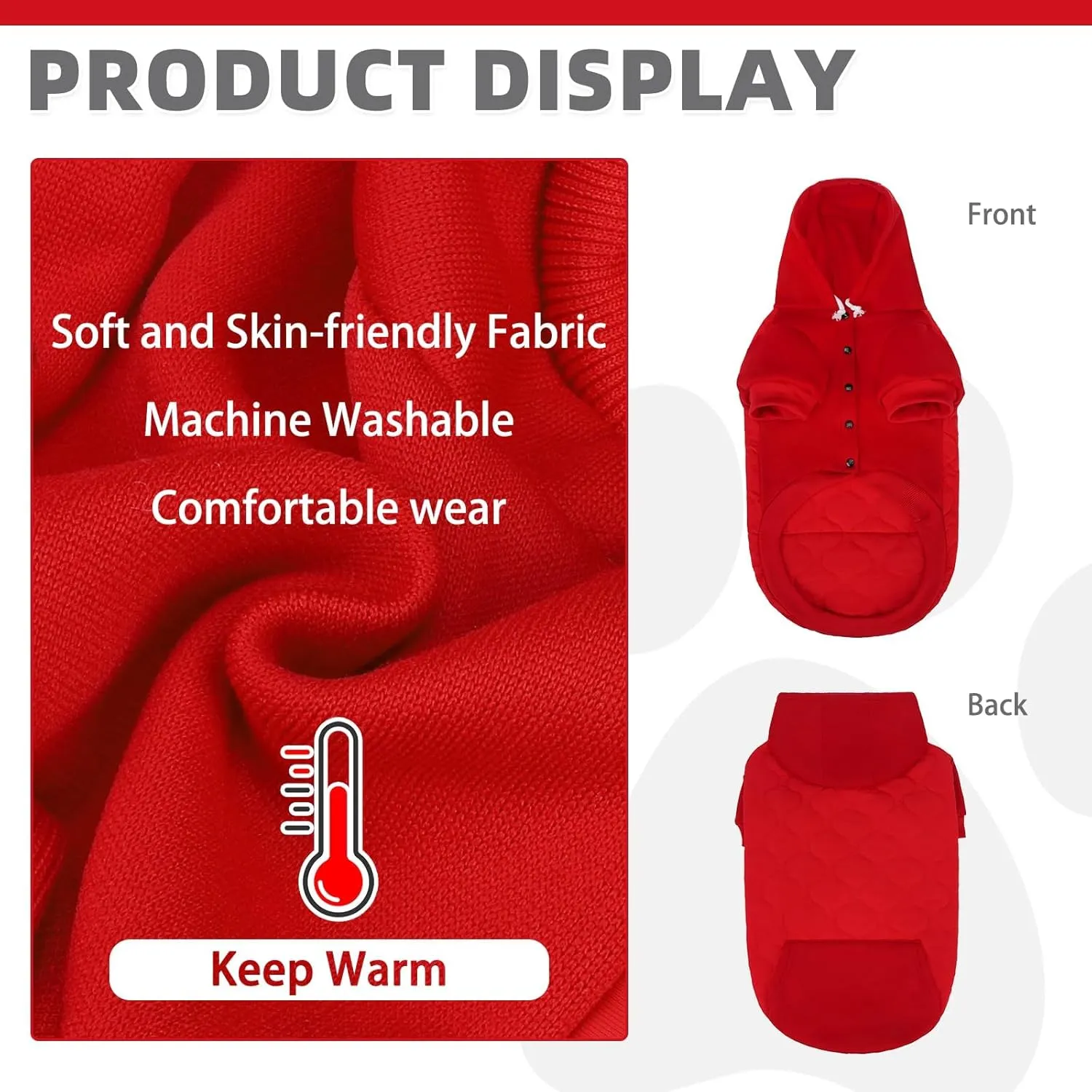 KOOLTAIL Warm Winter Coat for Small Dogs, Waterproof Jacket with Leash Hole, Cold Weather Vest for Winter, Soft Pet Hoodie Sweater Sweatshirt Clothes Outfit for Puppy Cats Girls Boys Red L