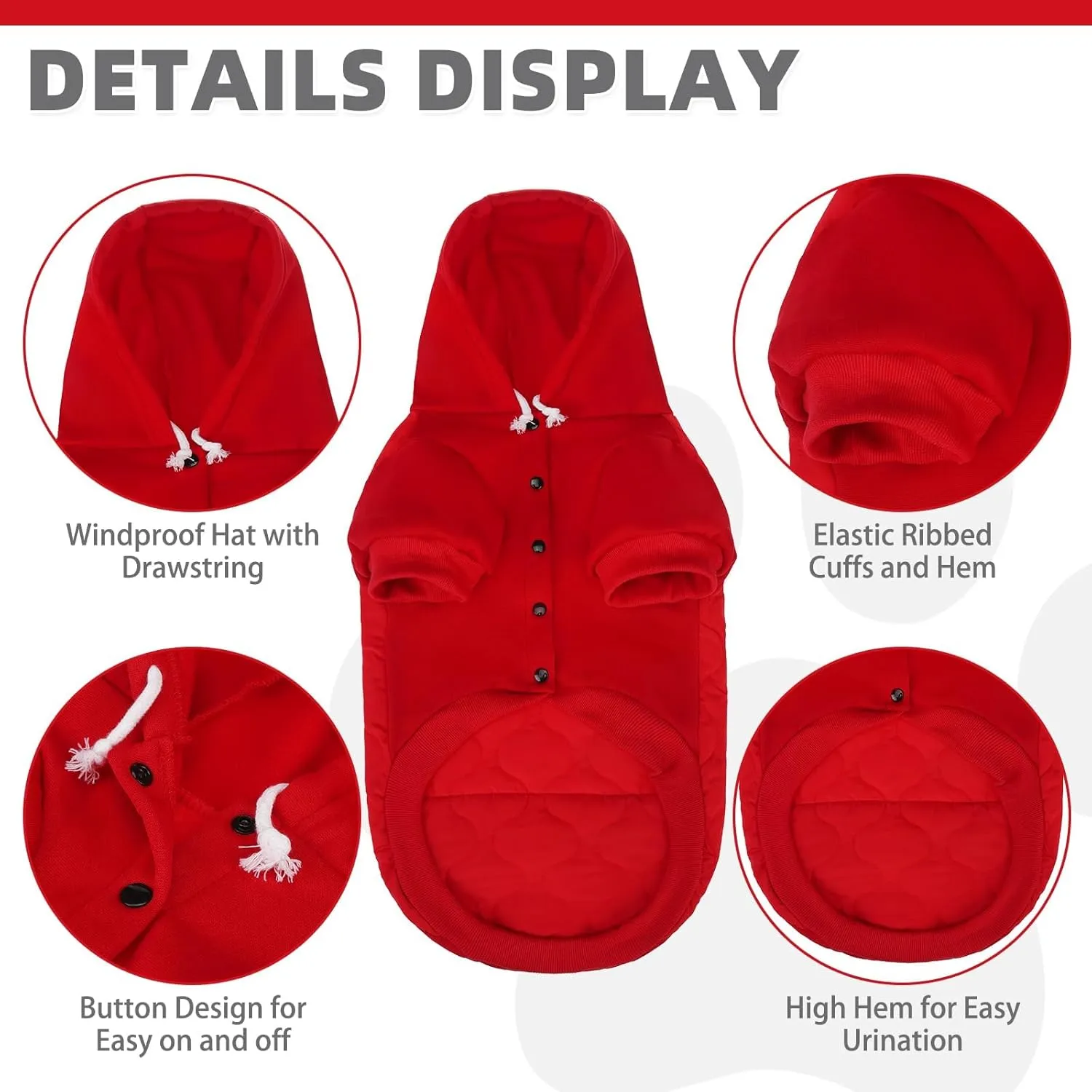KOOLTAIL Warm Winter Coat for Small Dogs, Waterproof Jacket with Leash Hole, Cold Weather Vest for Winter, Soft Pet Hoodie Sweater Sweatshirt Clothes Outfit for Puppy Cats Girls Boys Red L