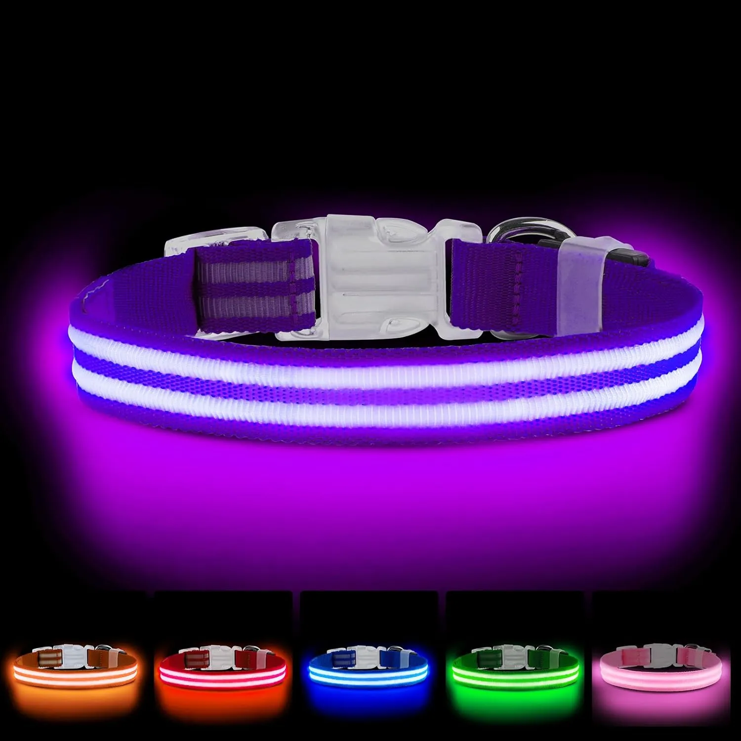 LED Dog Collar, USB Rechargeable Light Up Dog Collar, Adjustable Glowing Dog Collars, Comfortable Soft Collar for Small, Medium, Large Dogs Night Walking-Purple S