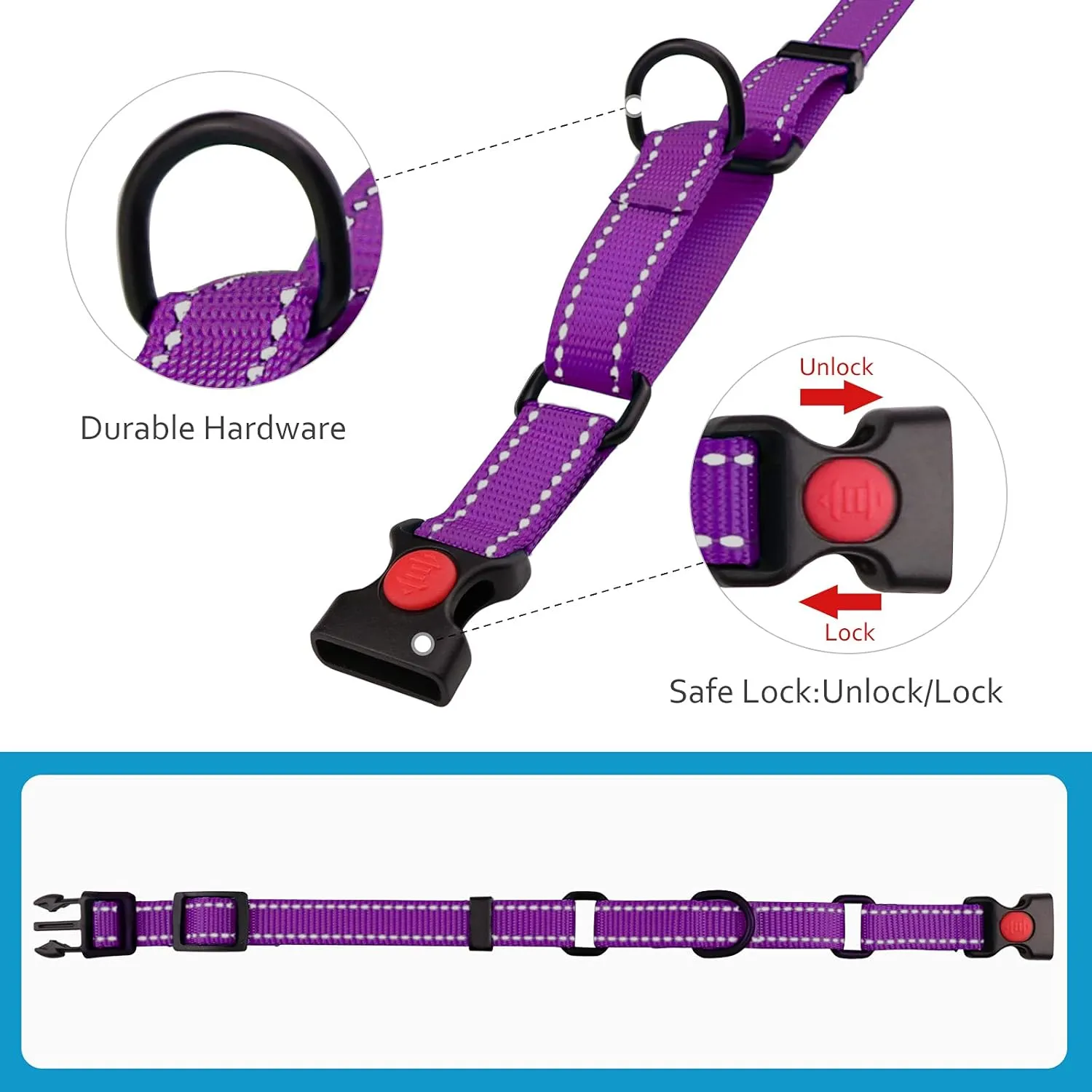 Martingale Dog Collar and Leash Set Martingale Collars for Dogs Reflective Martingale Collar for Small Medium Large Dogs(Purple&S)