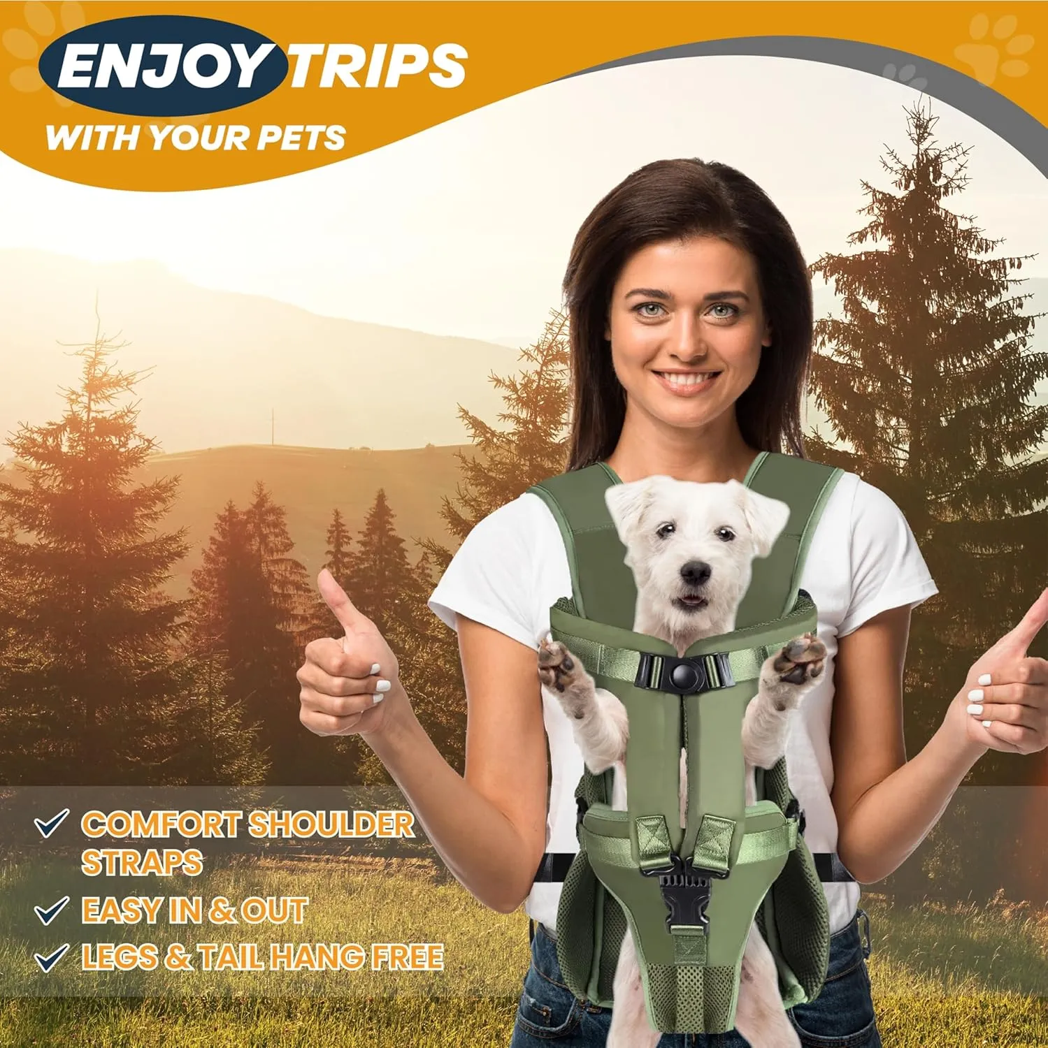 MAYASUR Pet Front Dog Carrier Backpacks, Adjustable Dog Backpack Carrier, Legs Out Easy-fit Dog Chest Carrier for Small to X Large Dogs, Dog Front Carrier for Hiking, Cycling (Army Green, Medium)