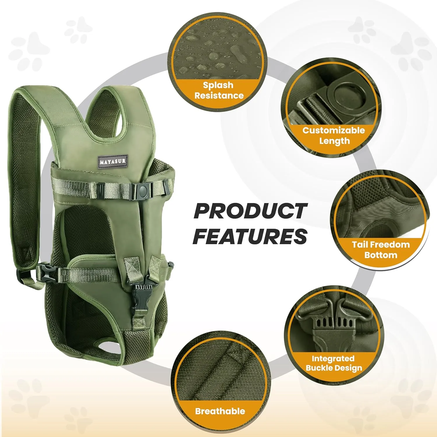 MAYASUR Pet Front Dog Carrier Backpacks, Adjustable Dog Backpack Carrier, Legs Out Easy-fit Dog Chest Carrier for Small to X Large Dogs, Dog Front Carrier for Hiking, Cycling (Army Green, Medium)