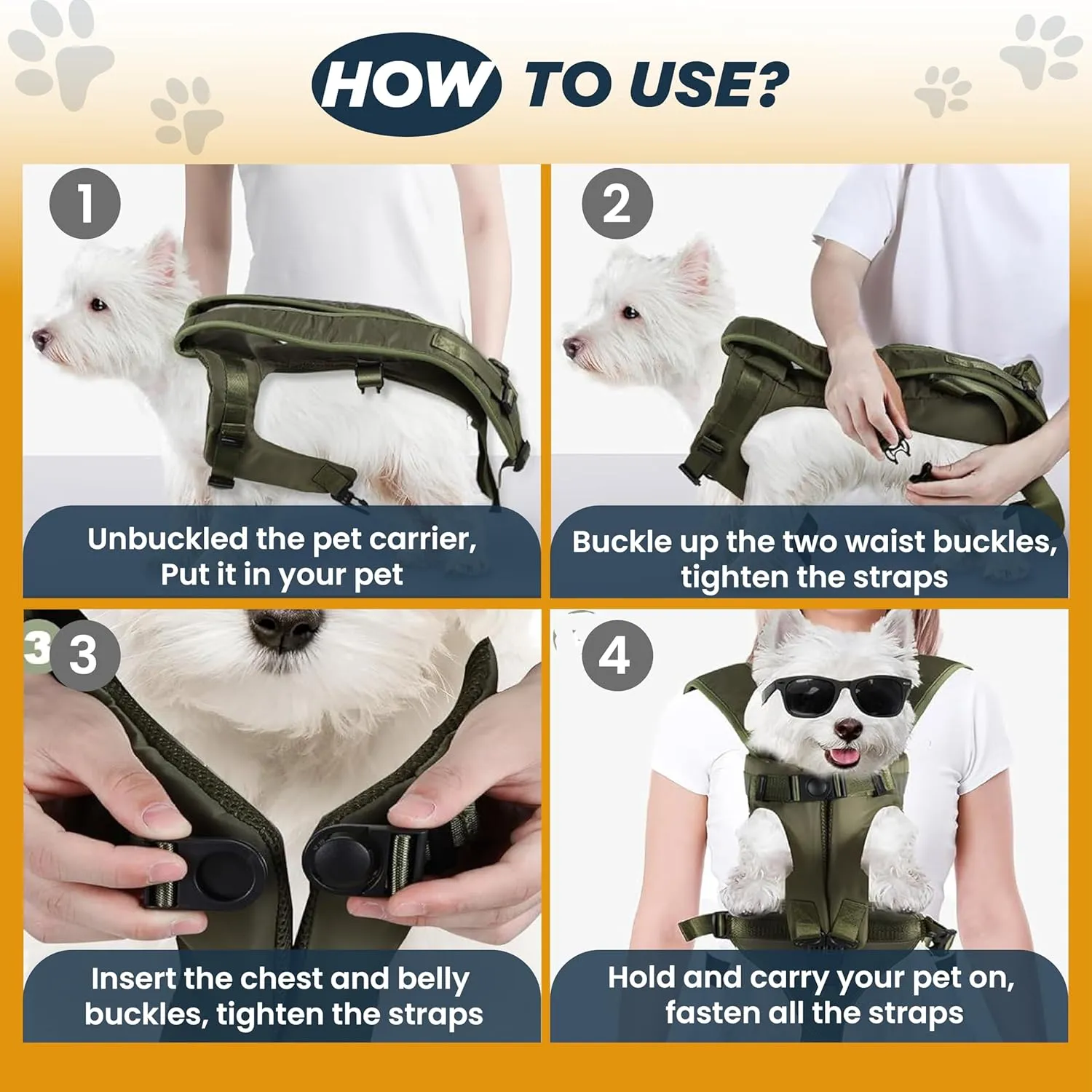 MAYASUR Pet Front Dog Carrier Backpacks, Adjustable Dog Backpack Carrier, Legs Out Easy-fit Dog Chest Carrier for Small to X Large Dogs, Dog Front Carrier for Hiking, Cycling (Army Green, Medium)
