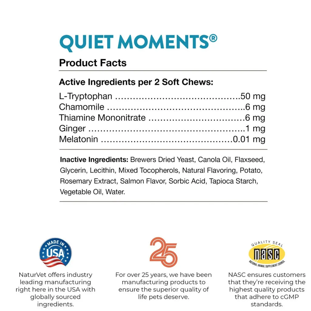 NaturVet Quiet Moments Calming Aid Plus Melatonin Soft Chews for Cats, 60 count