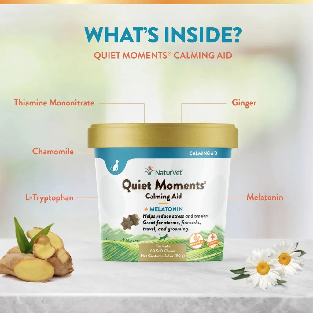 NaturVet Quiet Moments Calming Aid Plus Melatonin Soft Chews for Cats, 60 count