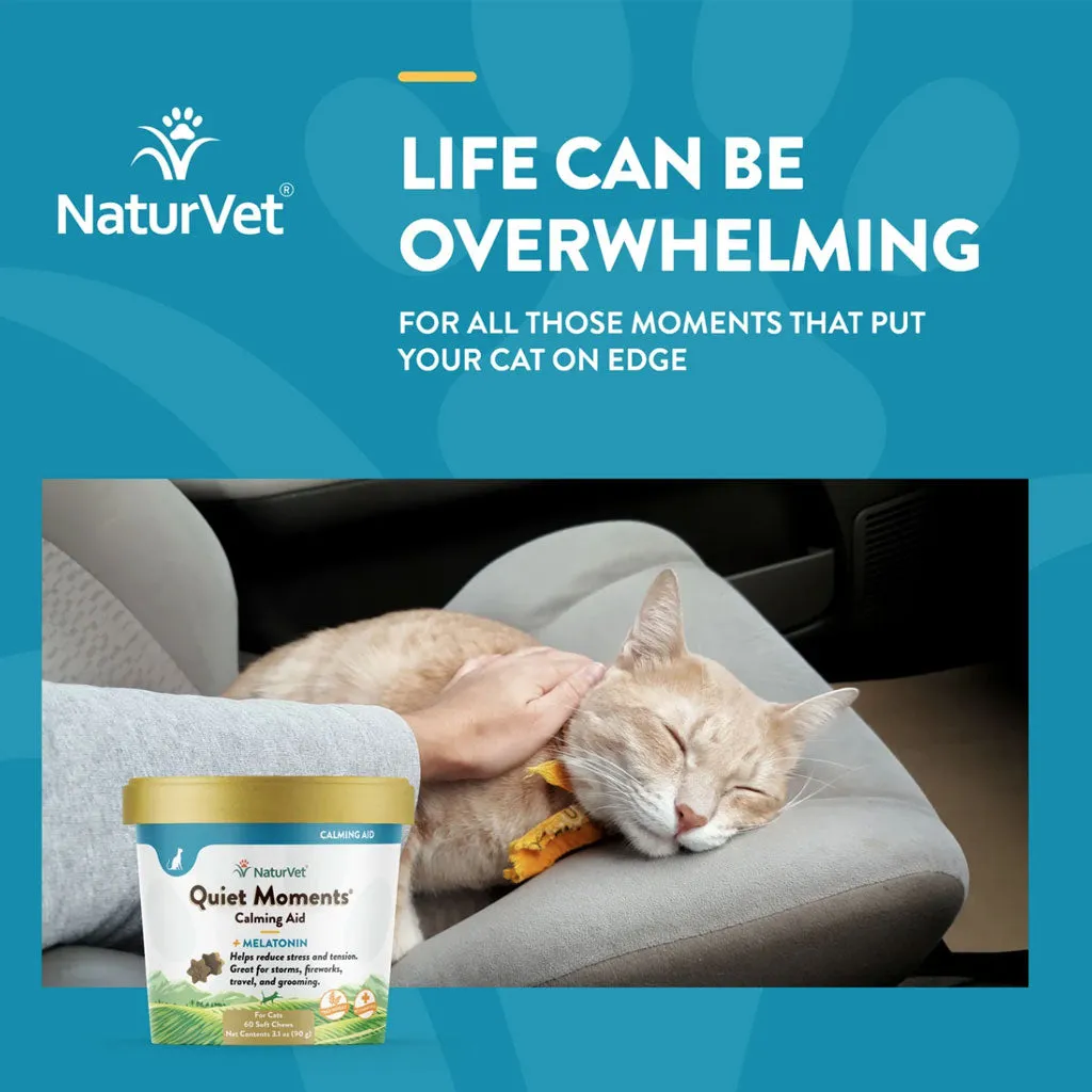 NaturVet Quiet Moments Calming Aid Plus Melatonin Soft Chews for Cats, 60 count