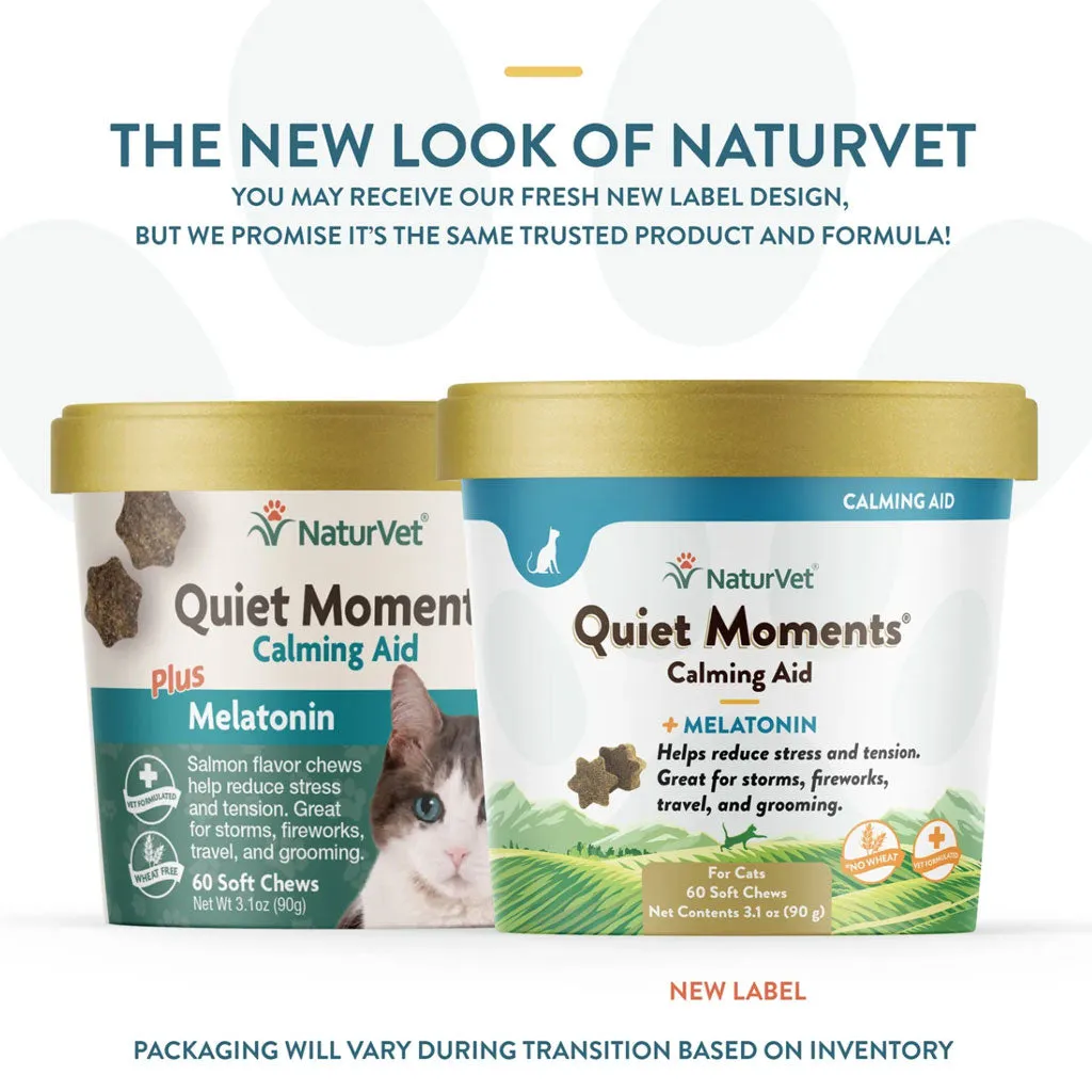 NaturVet Quiet Moments Calming Aid Plus Melatonin Soft Chews for Cats, 60 count