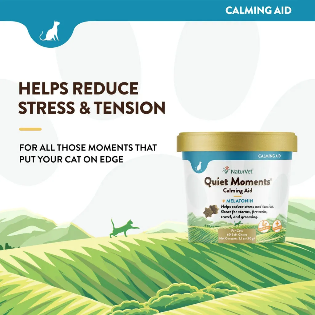 NaturVet Quiet Moments Calming Aid Plus Melatonin Soft Chews for Cats, 60 count
