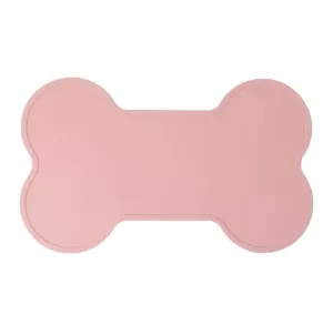 Non Slip Raised Lip Bone Pet Feeding Mat - Soft Mauve