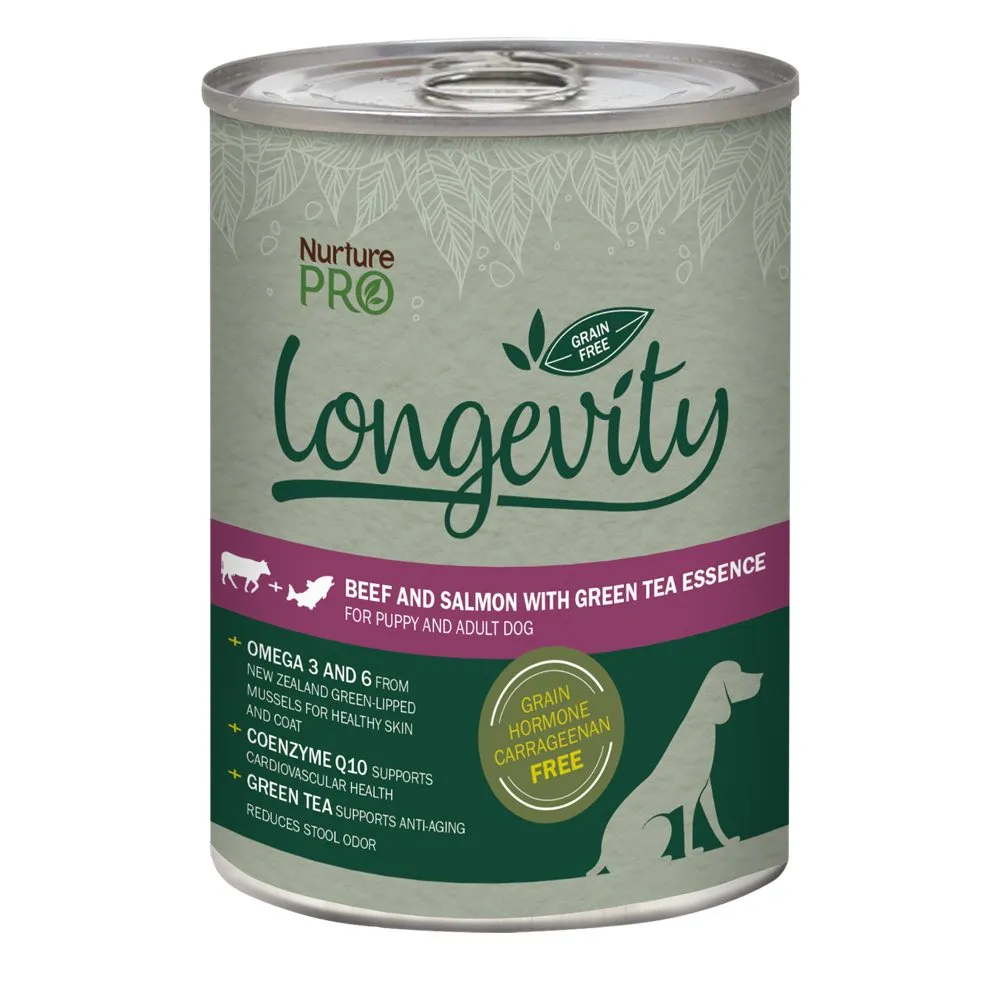 Nurture Pro Longevity Beef & Salmon with Green Tea Essence Grain Free Canned Dog Food 375g