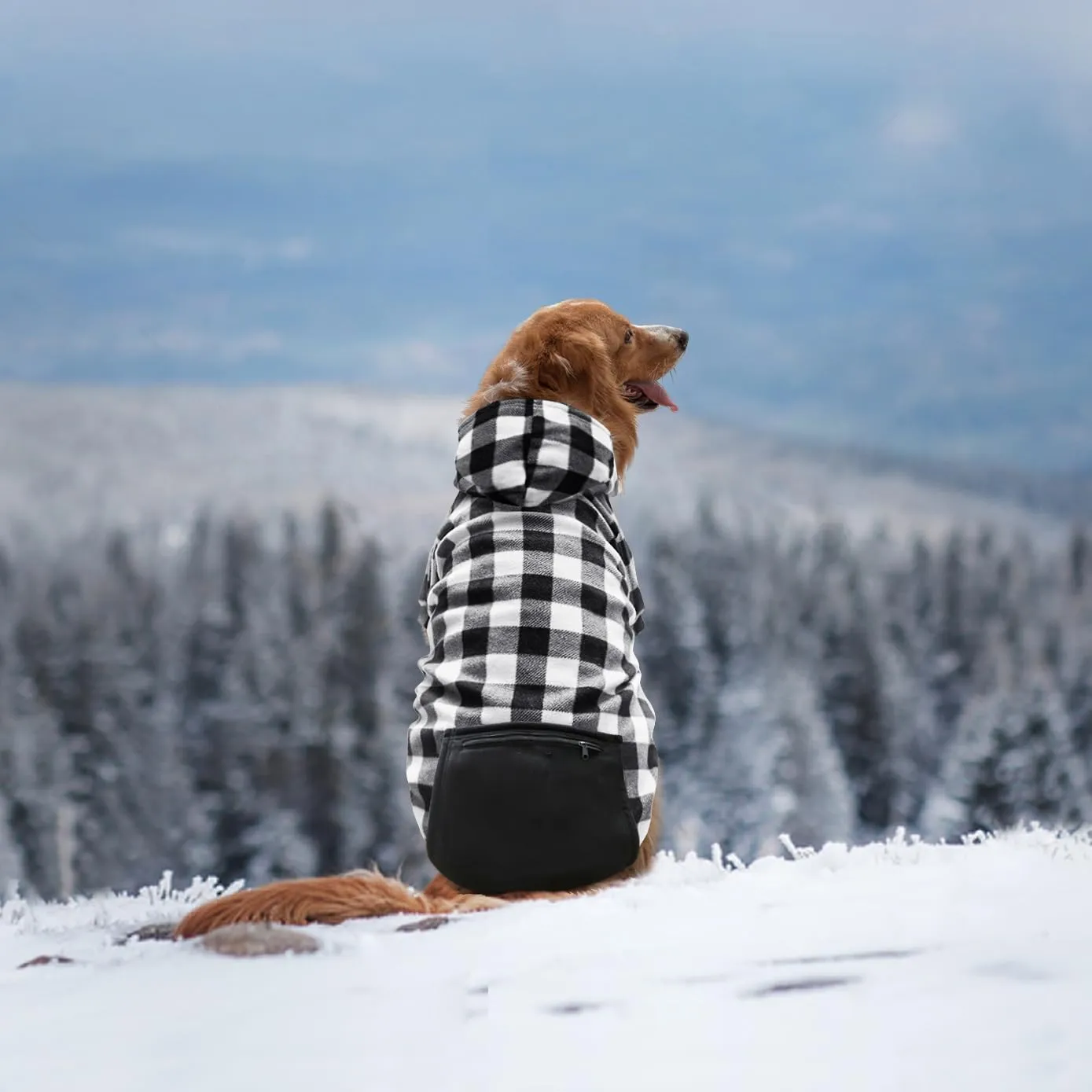Plaid Dog Clothes Soft Brushed Fleece Hoodies for Puppy with Zipper Pocket Dog Winter Coat Cotton Sweatshirt Small - 4XL