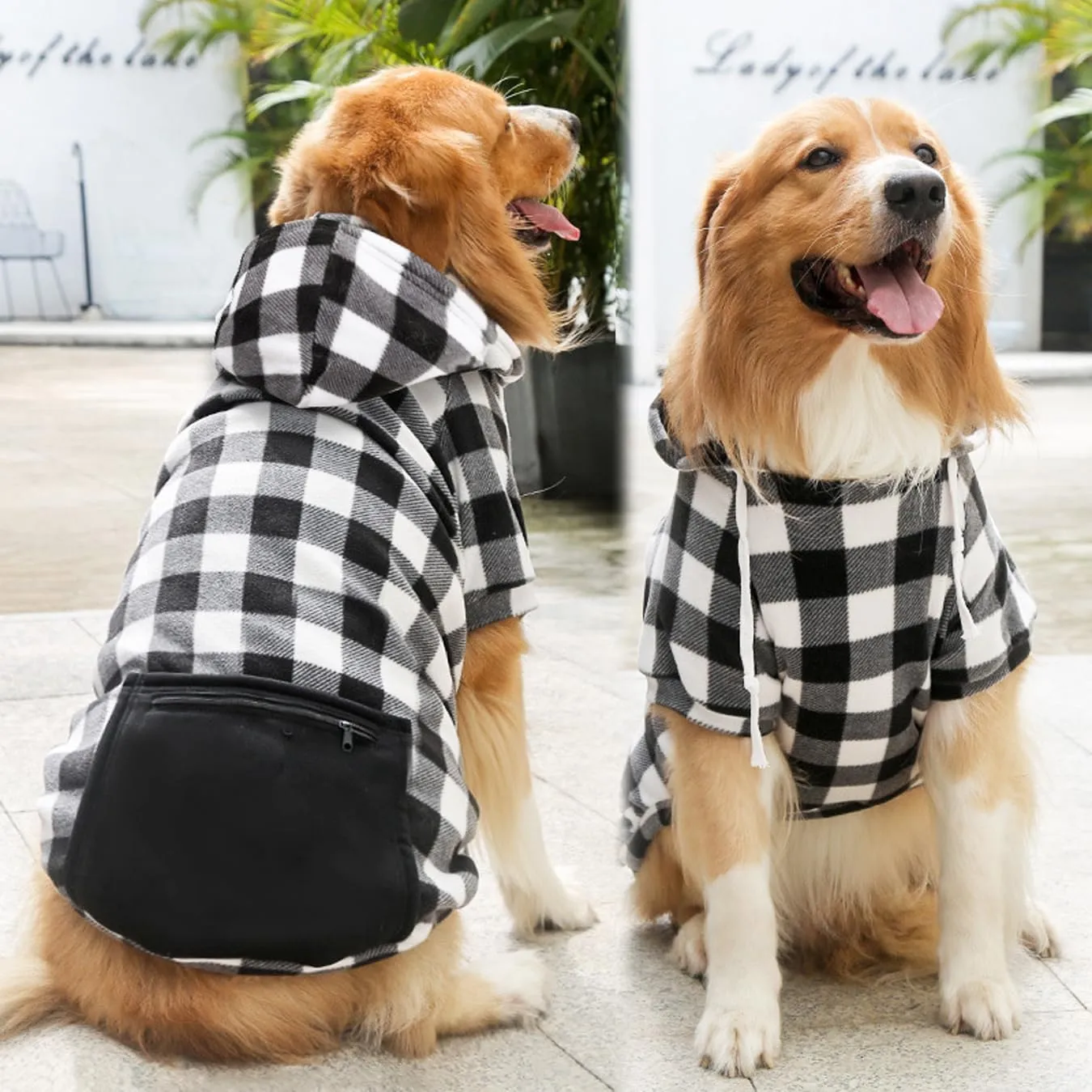 Plaid Dog Clothes Soft Brushed Fleece Hoodies for Puppy with Zipper Pocket Dog Winter Coat Cotton Sweatshirt Small - 4XL